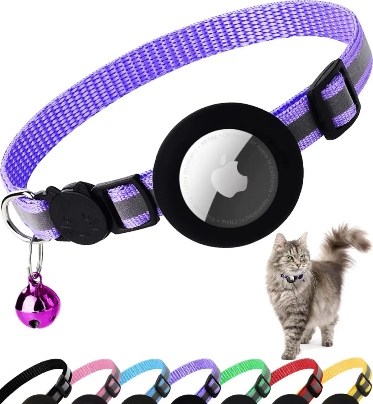 AirTag Cat Collar – Reflective Breakaway Kitten Collar w/ Holder & Bell - Image 8