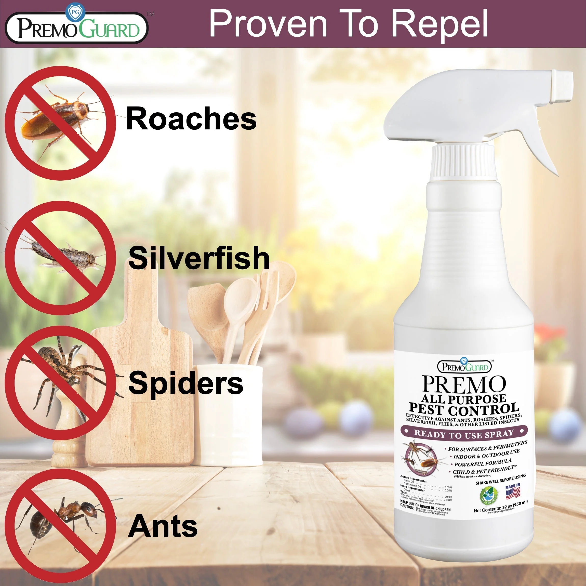 All Purpose Pest Control Spray - 32 oz -Plant Based All Natural Non-Toxic - By Premo Guard - Image 4