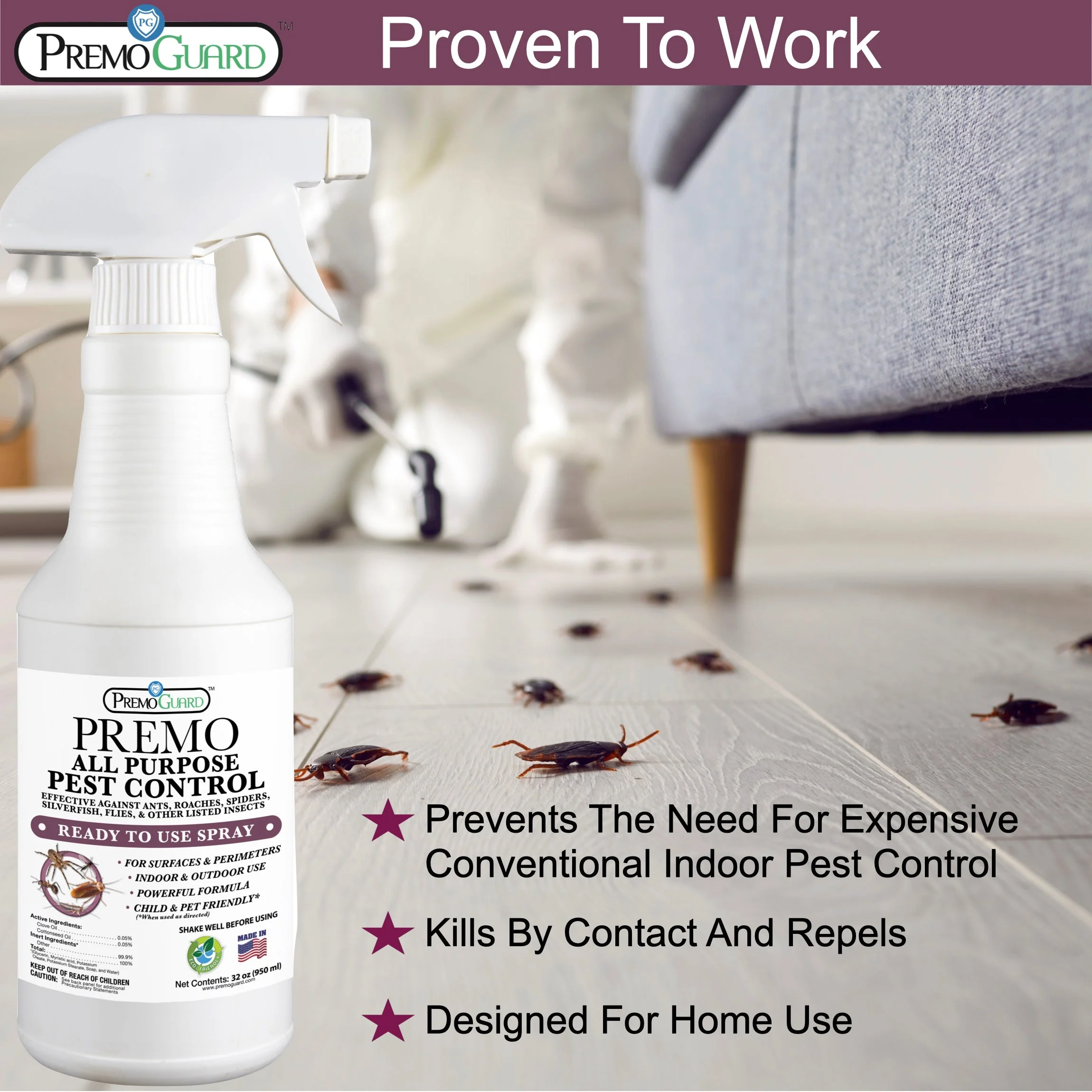 All Purpose Pest Control Spray - 32 oz -Plant Based All Natural Non-Toxic - By Premo Guard - Image 5