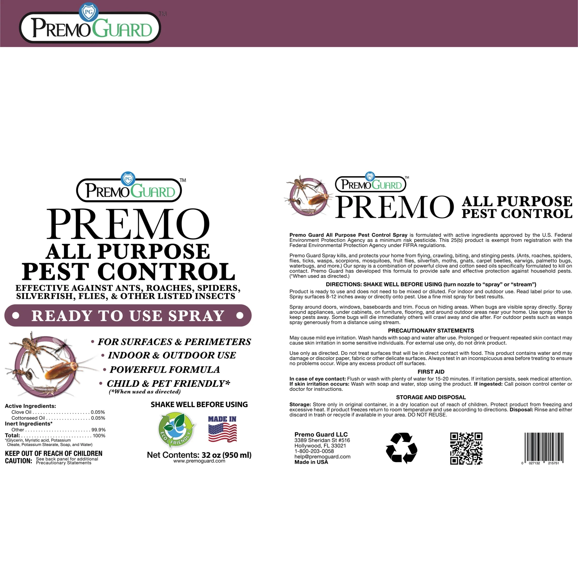 All Purpose Pest Control Spray - 32 oz -Plant Based All Natural Non-Toxic - By Premo Guard - Image 9