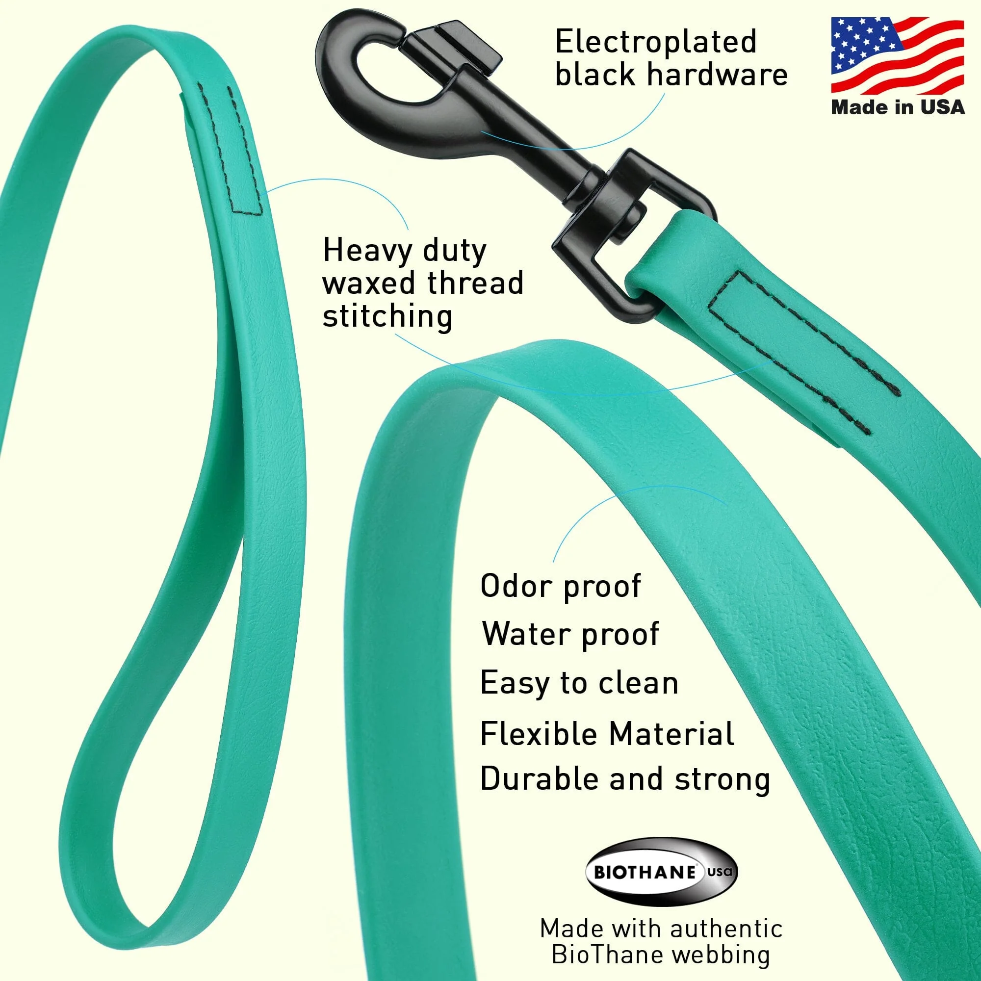 Biothane Waterproof Traffic Lead for Dogs, 2 ft - Image 9