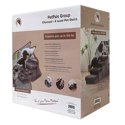 PetPals Sturdy & Plush Design Pet Stairs, Senior Mobility Aid Pet Steps - 4-Lvl Charcoal Pet Stairs - Image 3