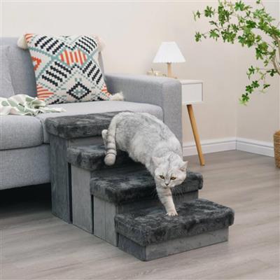 PetPals Sturdy & Plush Design Pet Stairs, Senior Mobility Aid Pet Steps - 4-Lvl Charcoal Pet Stairs - Image 4