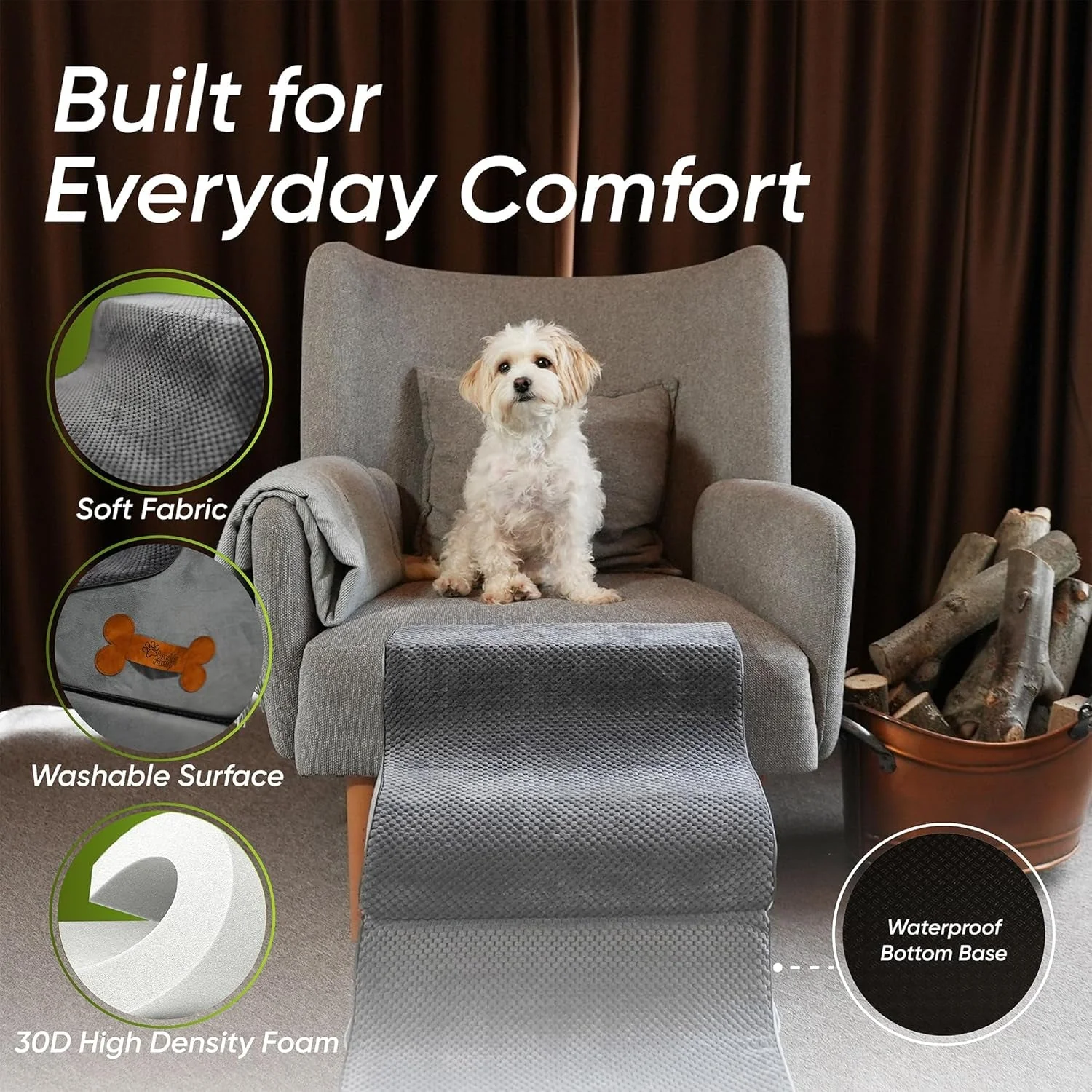 Dog Ramp for Bed Foldable 2 in 1 Stairs Foam Non Slip Pet Steps - Image 4