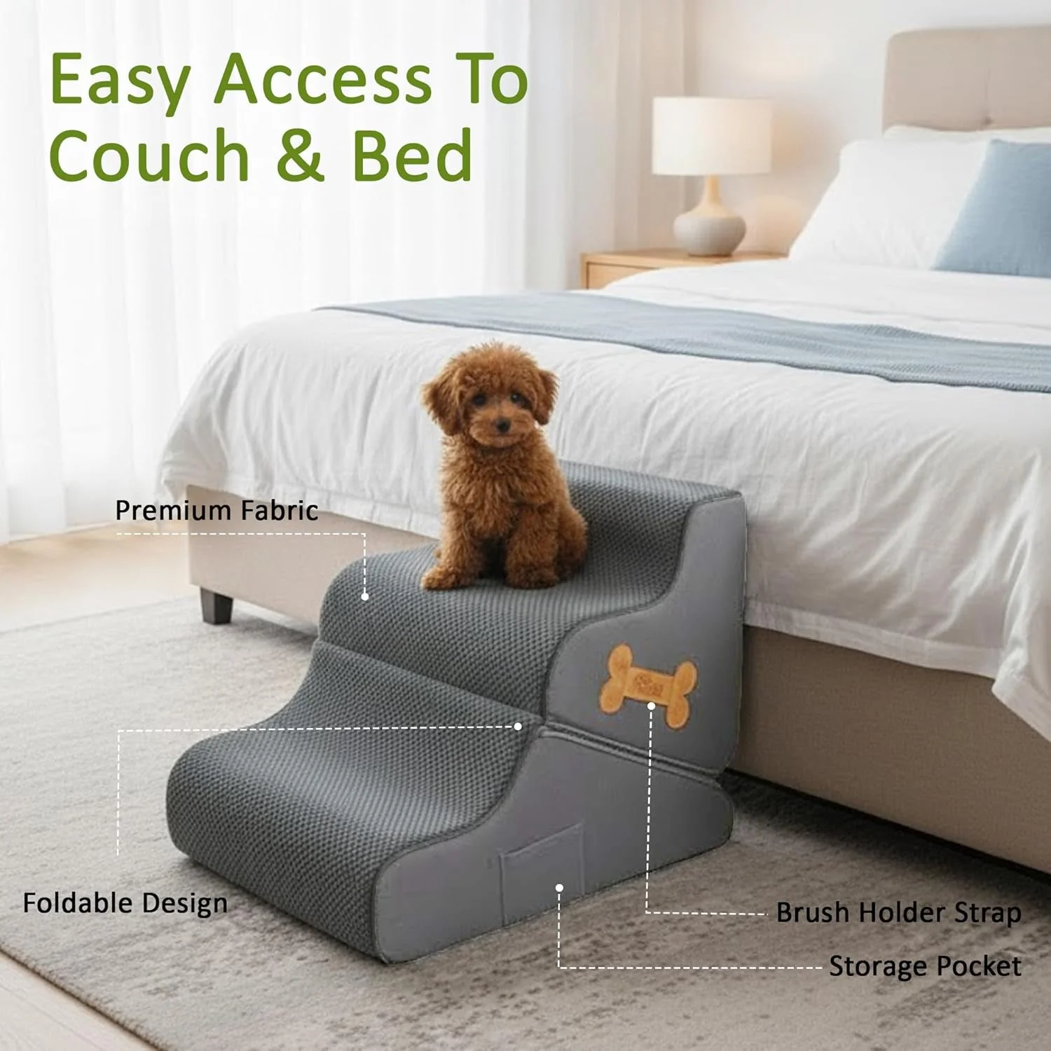 Dog Ramp for Bed Foldable 2 in 1 Stairs Foam Non Slip Pet Steps - Image 7