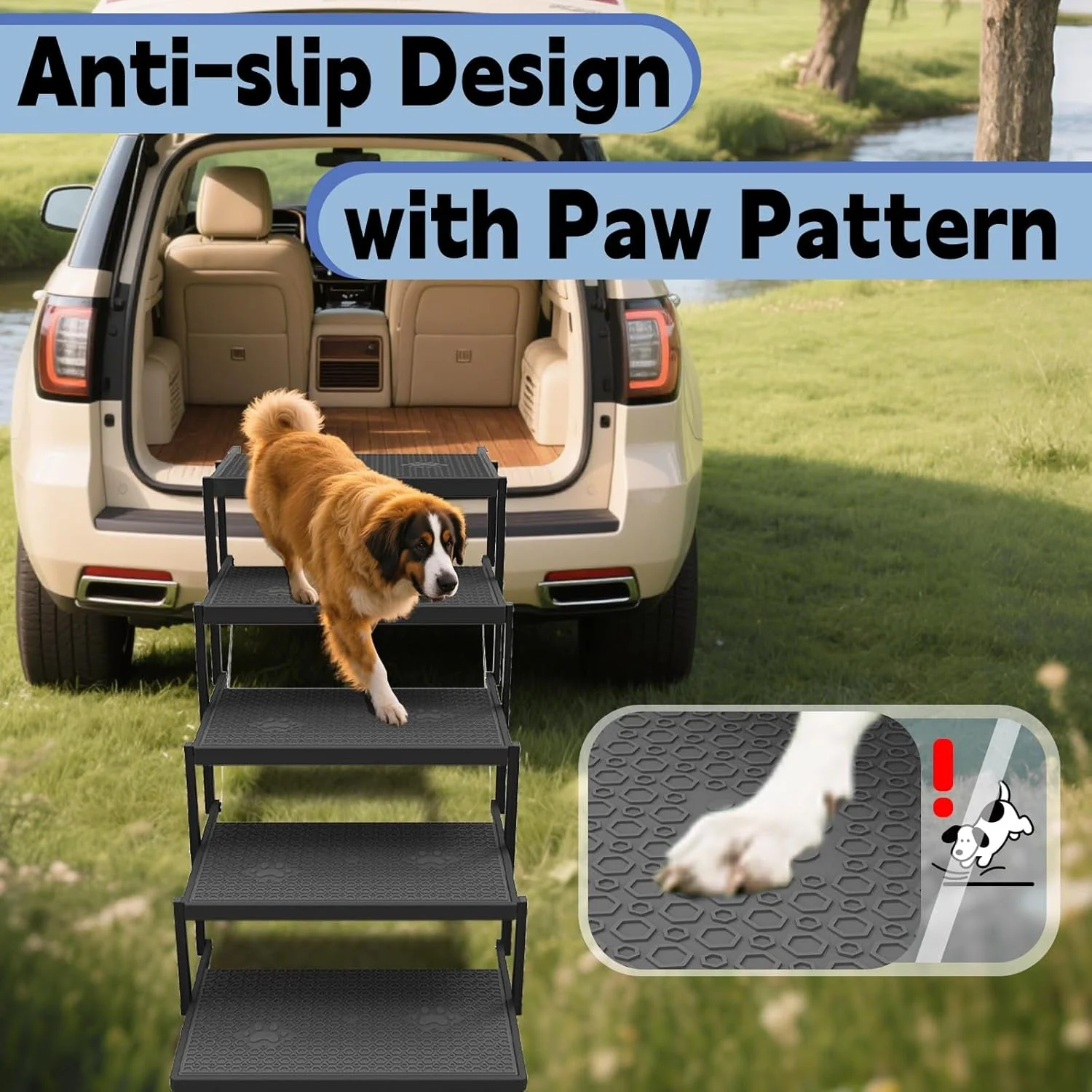 Dog Stairs for Car Foldable Pet Steps Heavy Duty Large Dogs 5 Step - Image 3