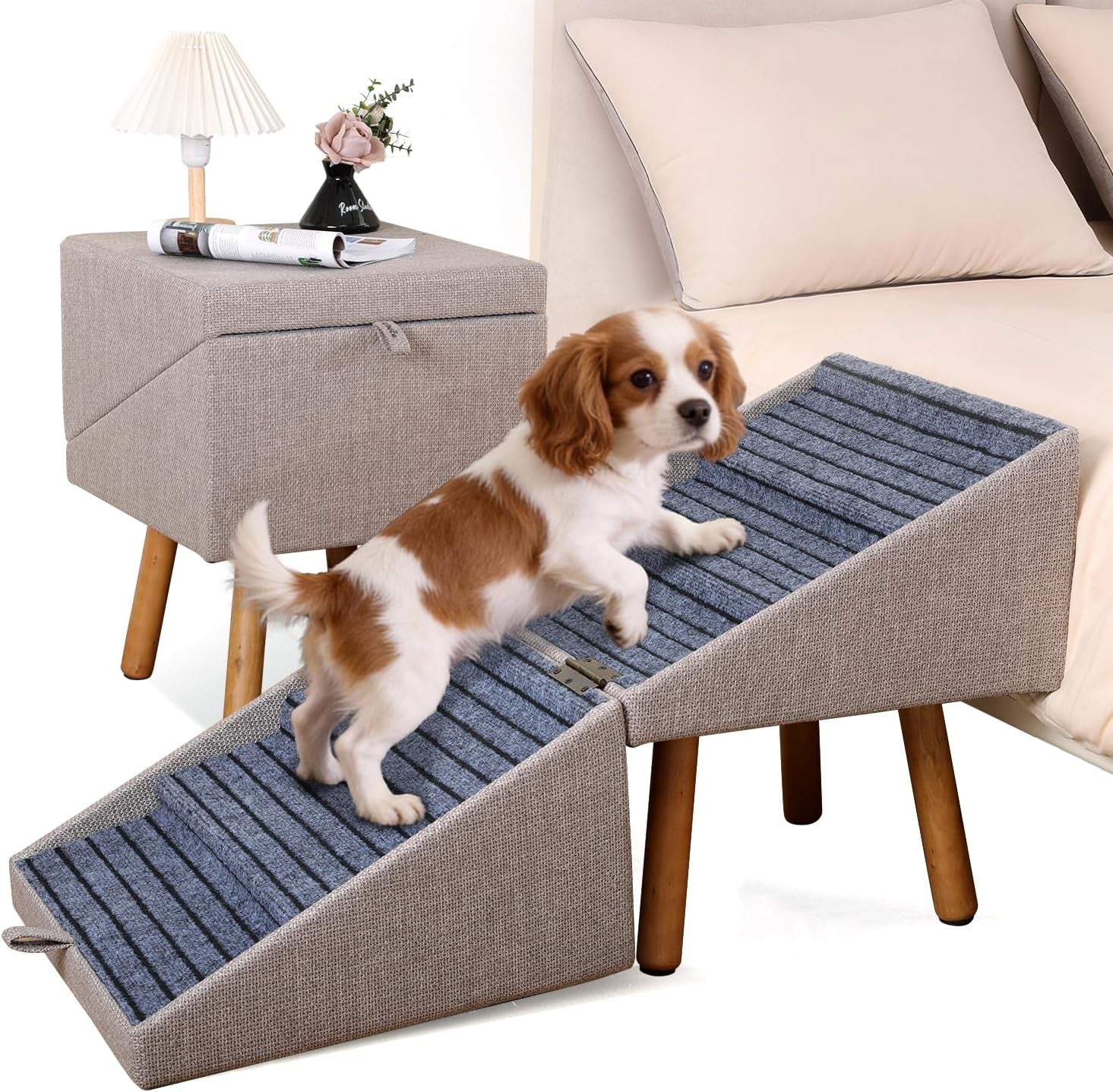 Dog Stairs for Couch 2 in 1 Foldable Pet Steps Ottoman Non Slip - Image 13