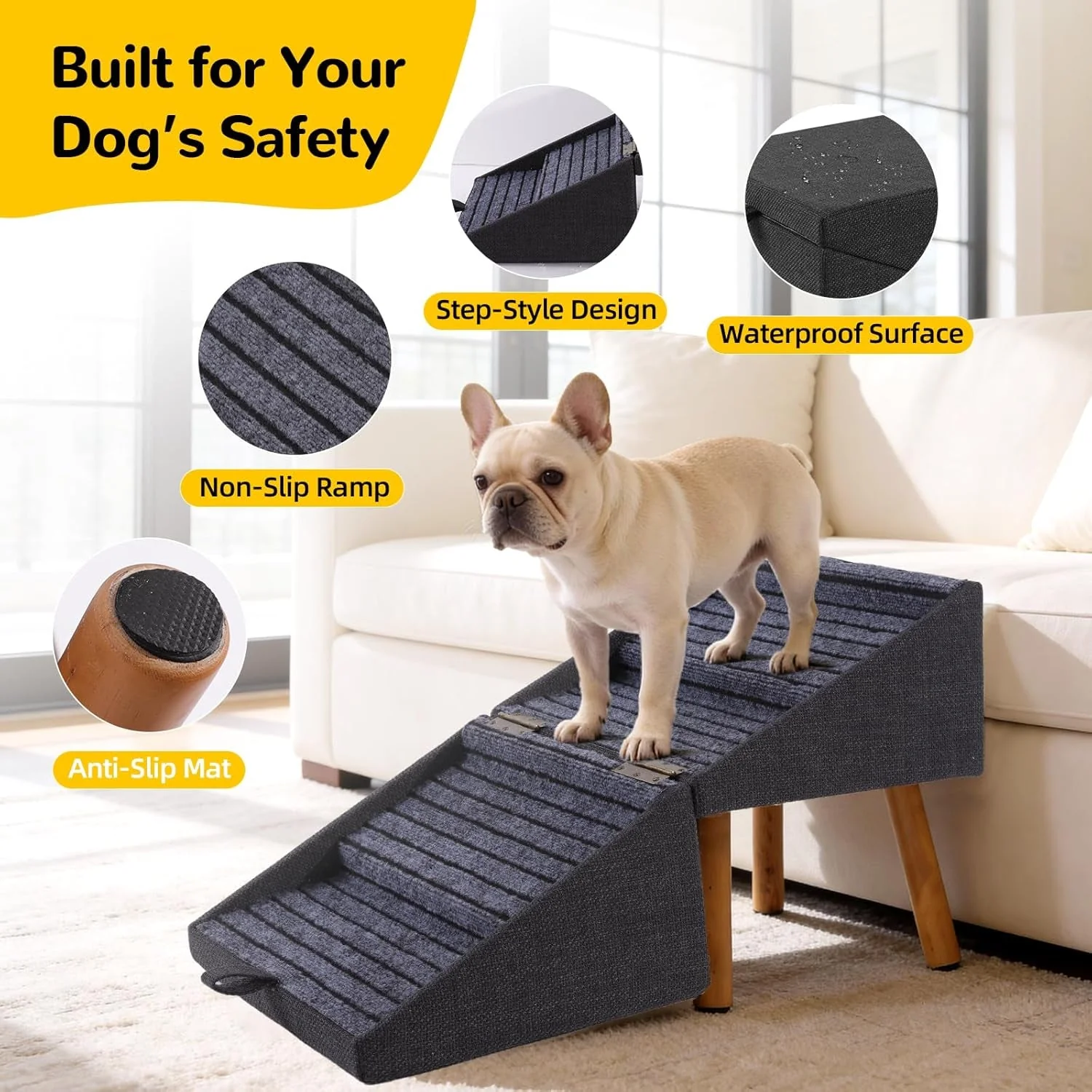 Dog Stairs for Couch 2 in 1 Foldable Pet Steps Ottoman Non Slip - Image 4