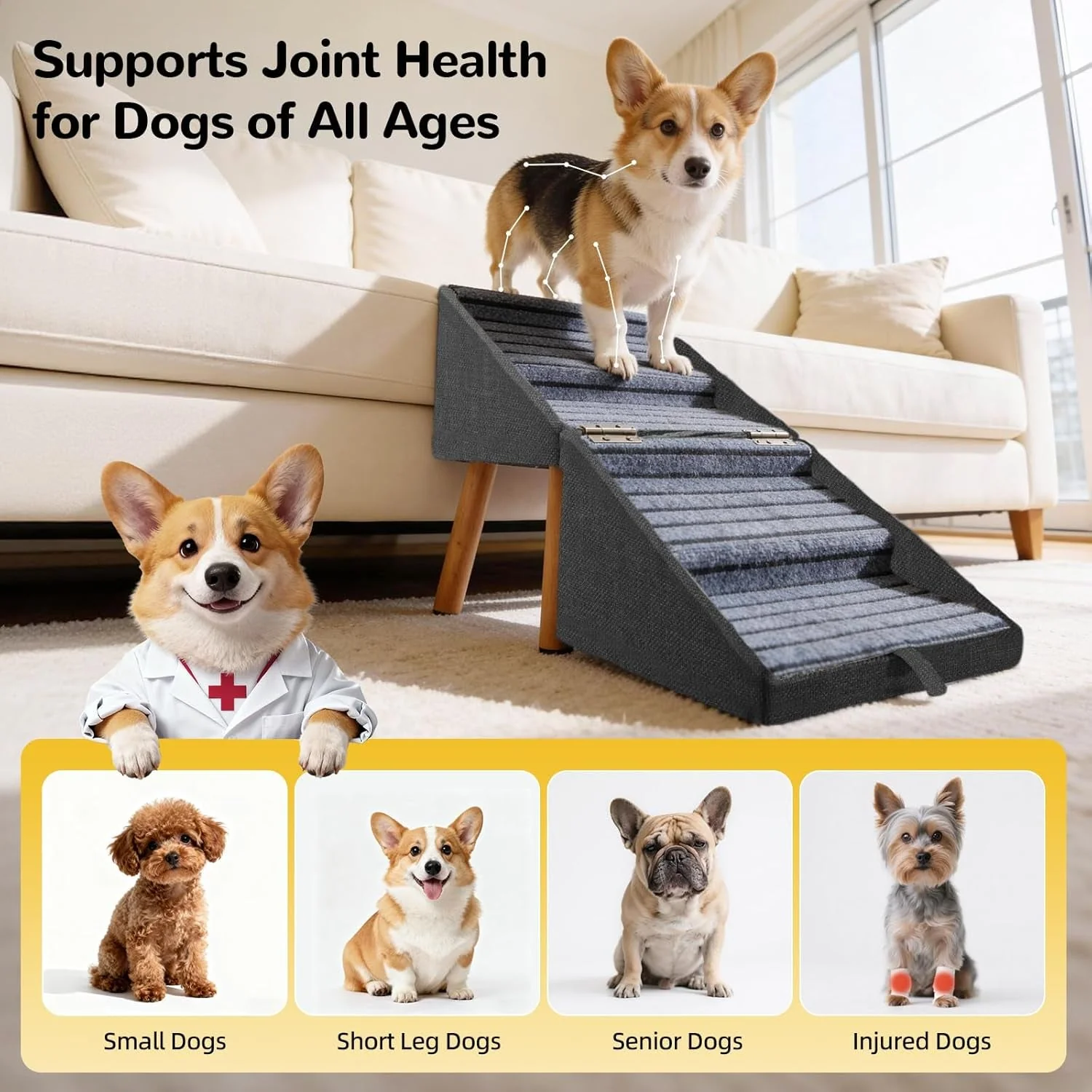 Dog Stairs for Couch 2 in 1 Foldable Pet Steps Ottoman Non Slip - Image 5