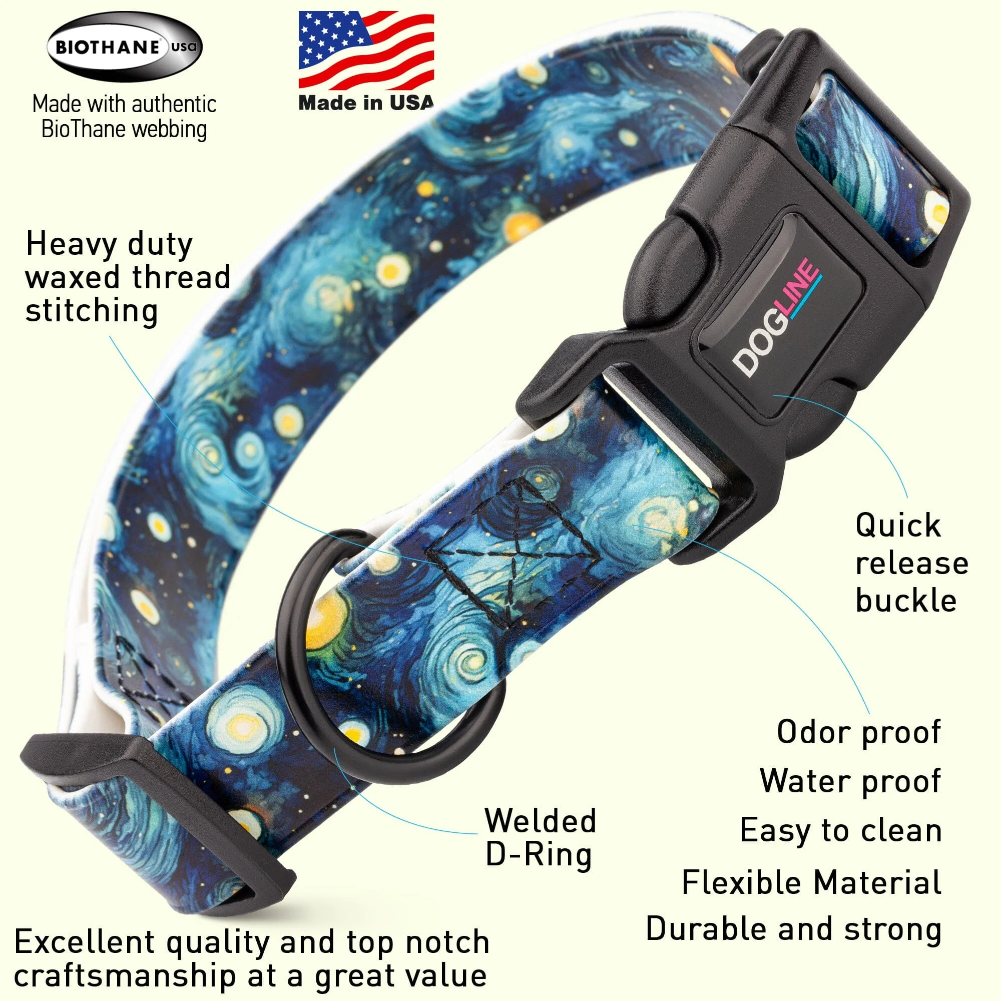 Dogline Biothane Full Color Design Printed Dog Collar with Quick Release Buckle - Image 2