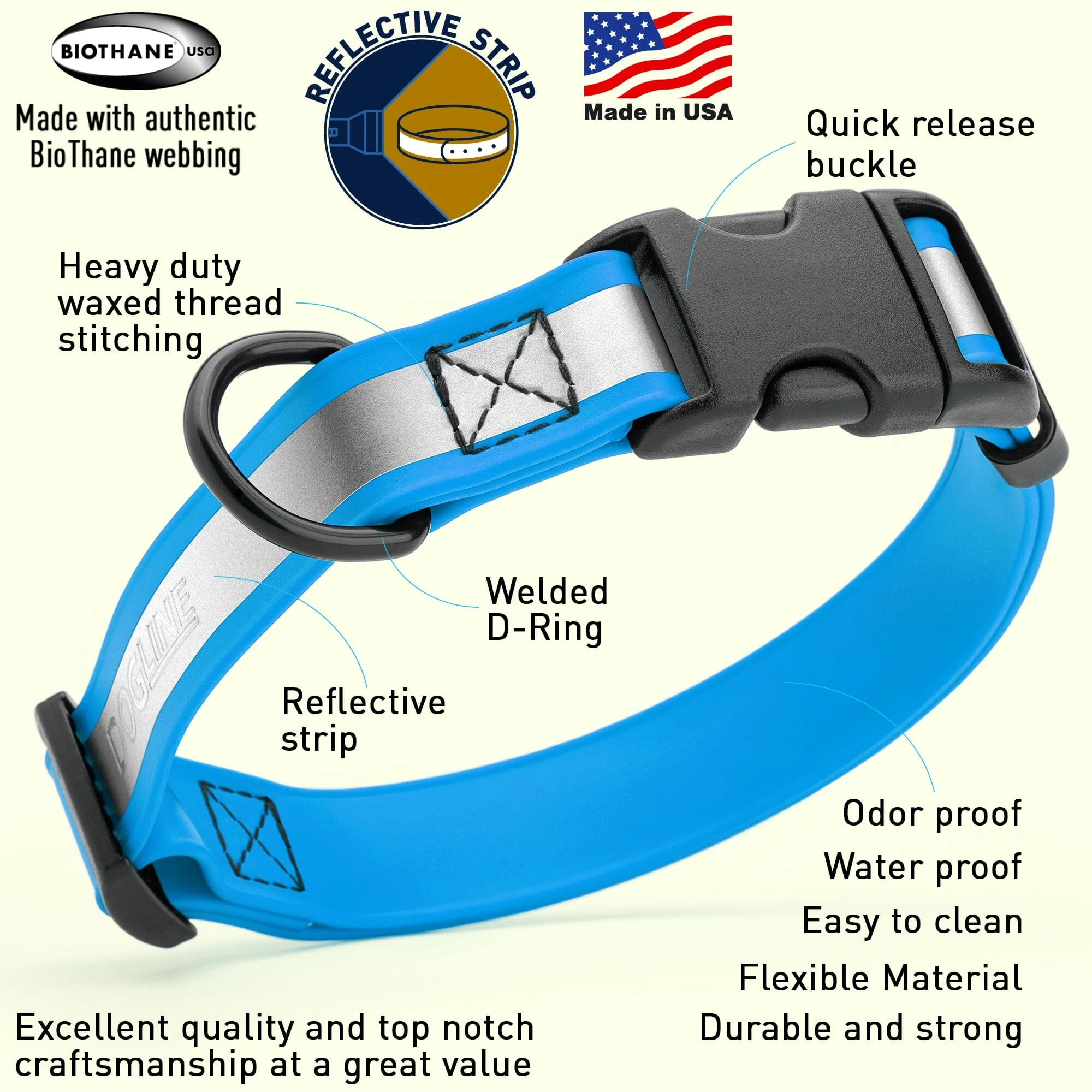 Dogline Biothane Reflective Dog Collar with Quick Release Buckle - Image 7