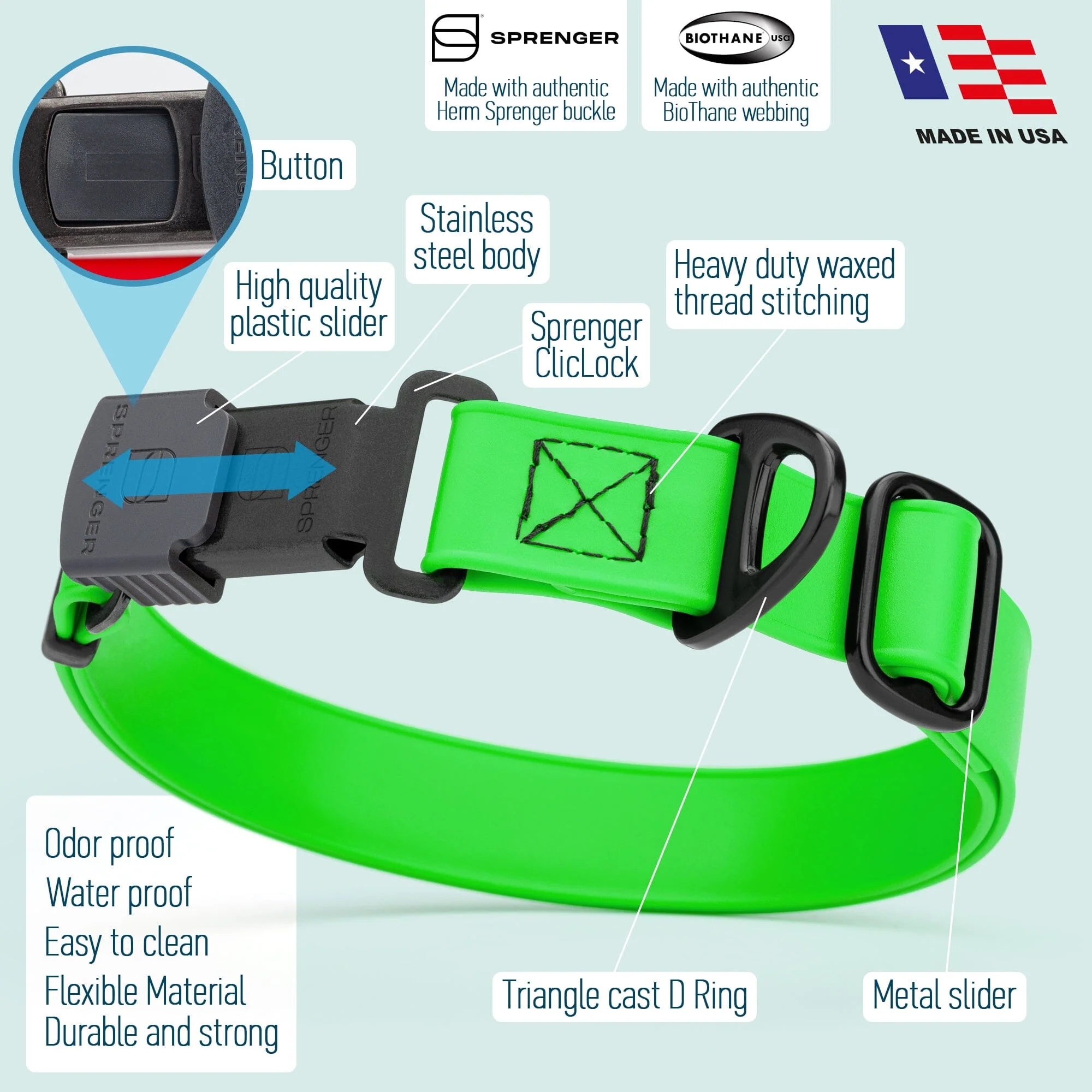 Dogline Biothane Waterproof Dog Collar with Herm Sprenger Stainless Steel Quick Release Buckle - Image 6