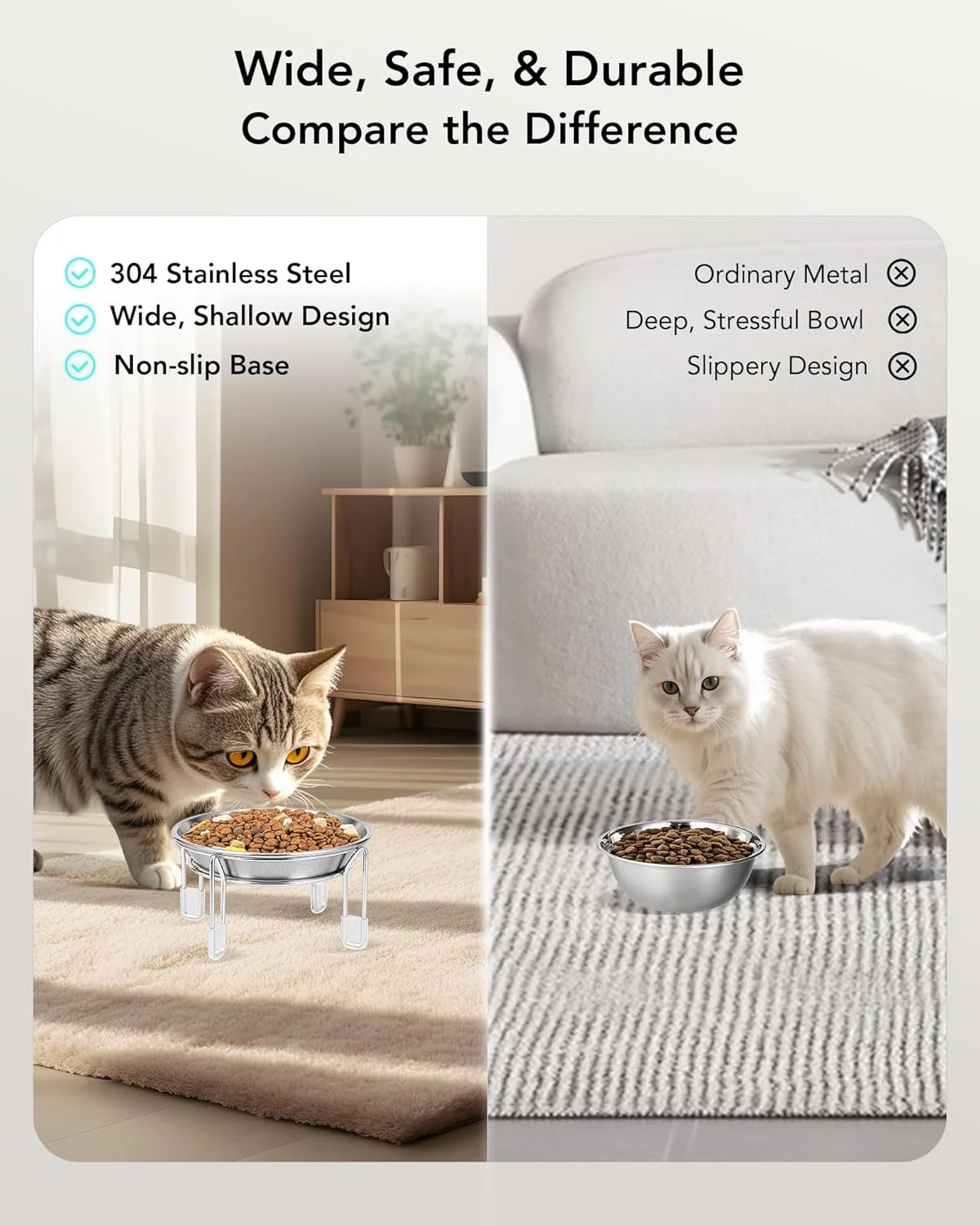 Elevated Cat Bowls Stainless Steel Raised Anti Vomit Small Dog 2/3 Pack - Image 3