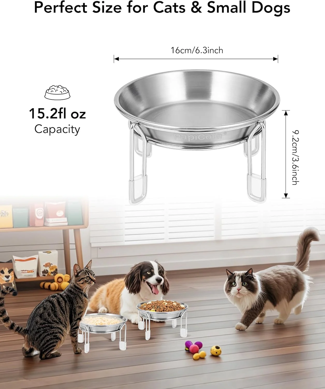 Elevated Cat Bowls Stainless Steel Raised Anti Vomit Small Dog 2/3 Pack - Image 5