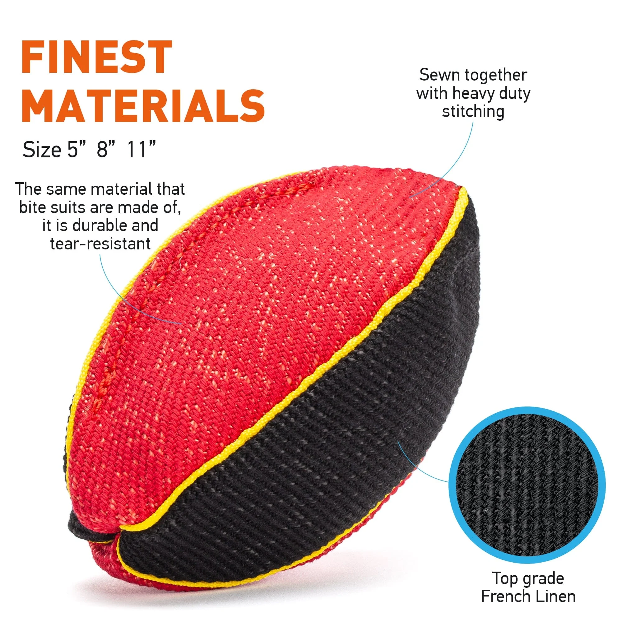 FDT Multi-Color French Linen Football Tug Toy - with Squeaker OR with Handle - Image 4
