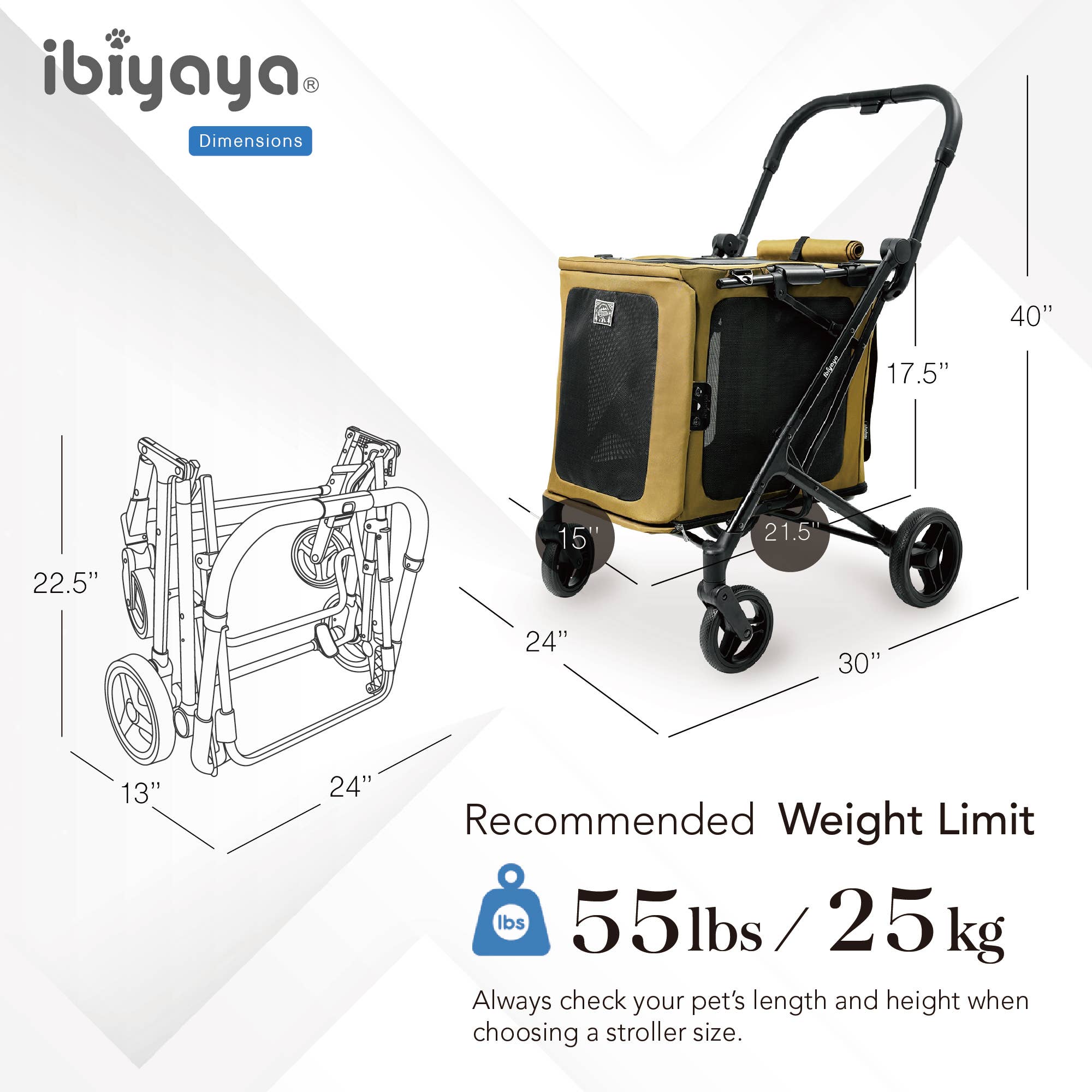 Ibiyaya BigBuddy Pet Stroller and Crate Combo, 2-in-1 Collapsible Medium-to-Large Pet Wagon for Cats and Dogs - Image 8