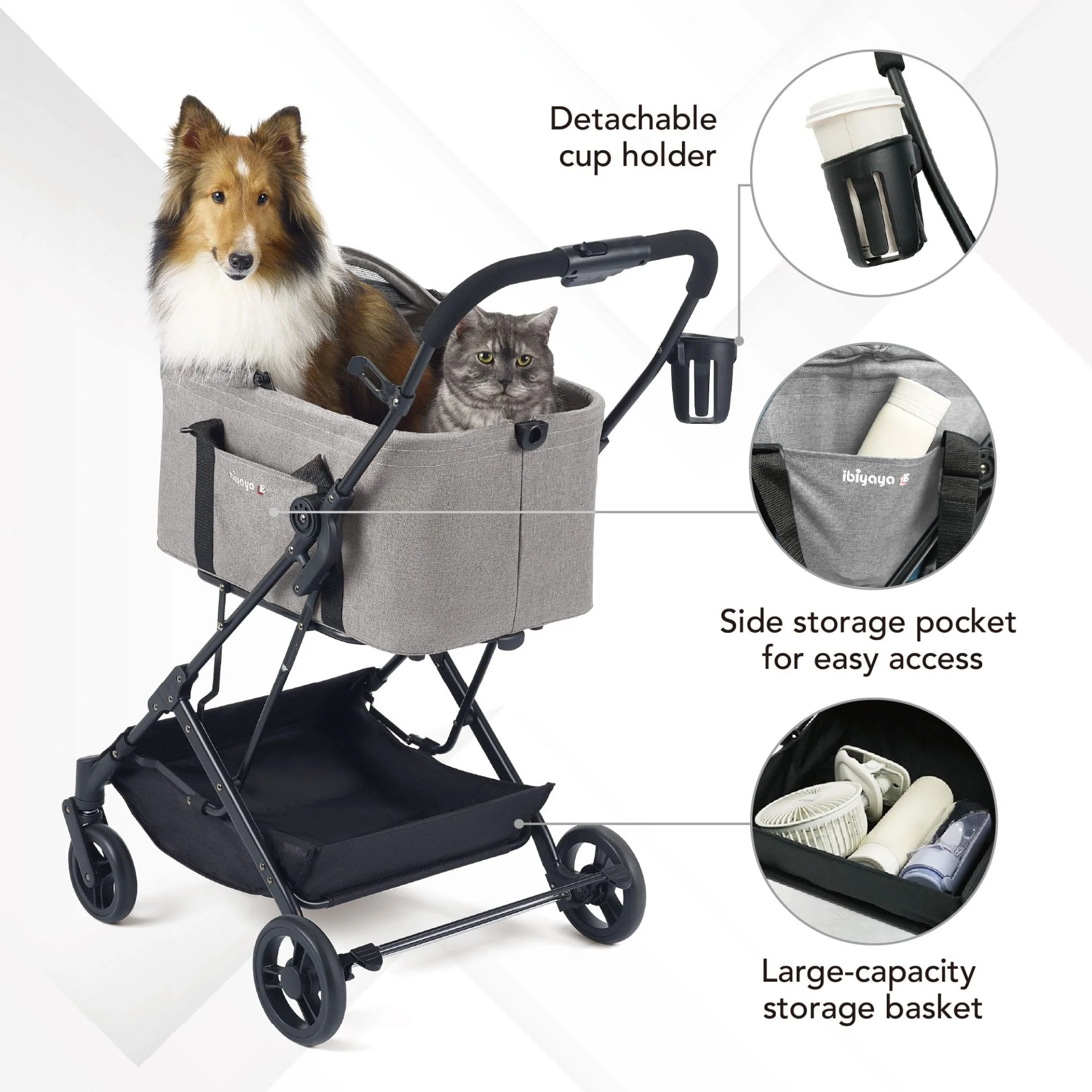 ibiyaya® Essential – Travois Tri-fold Pet Travel System XL, Pet Stroller with Detachable Carrier - Image 23