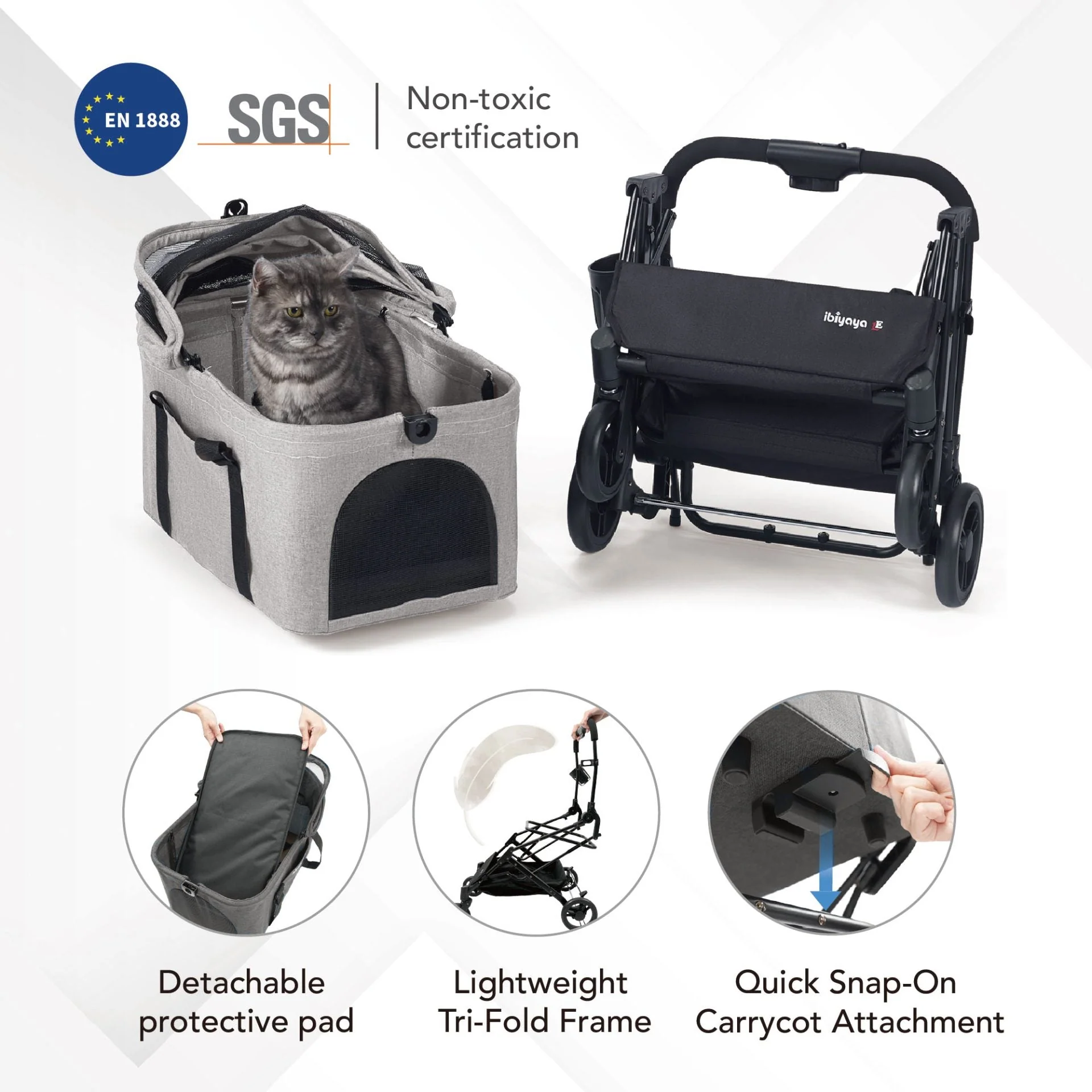 ibiyaya® Essential – Travois Tri-fold Pet Travel System XL, Pet Stroller with Detachable Carrier - Image 24