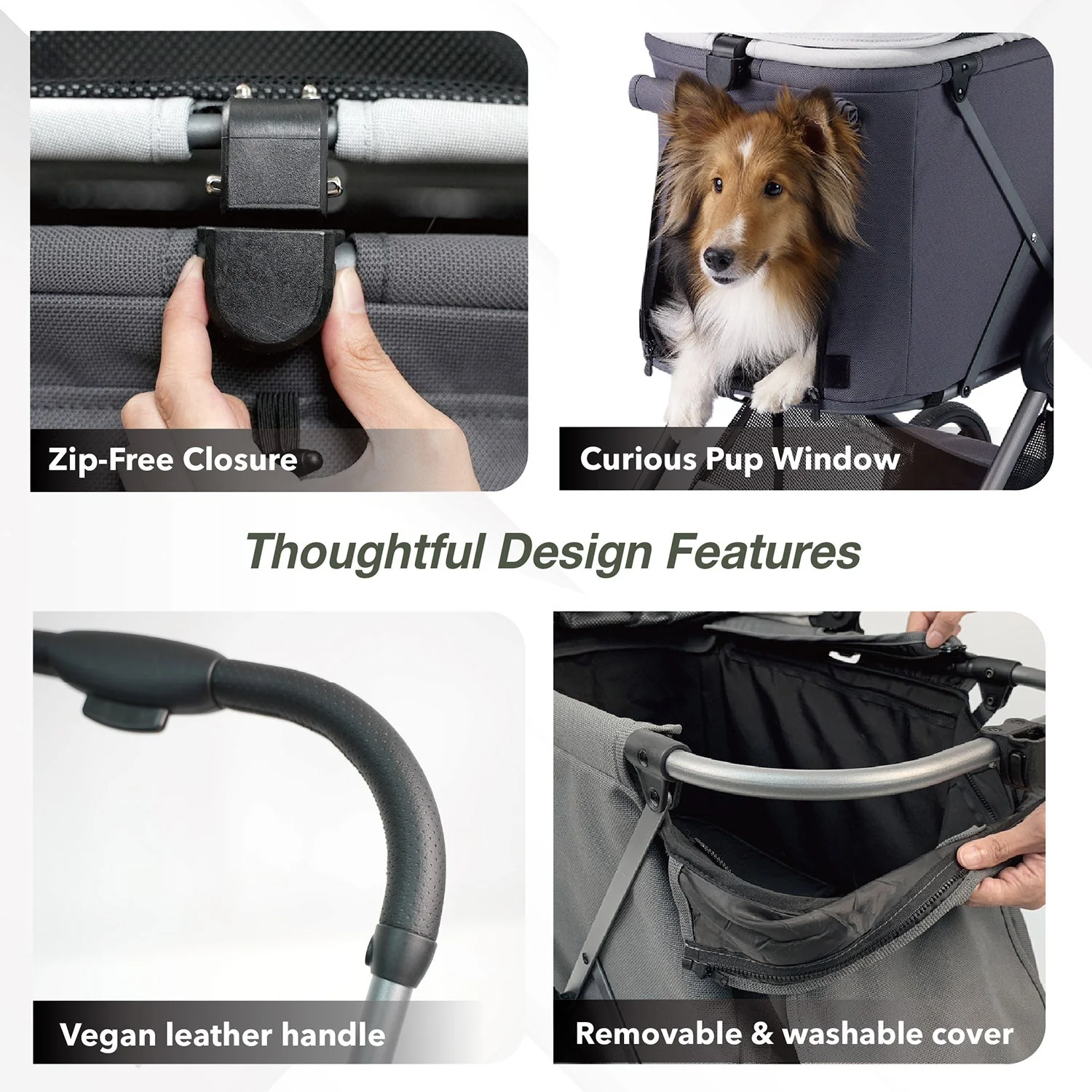 Ibiyaya Maxi Deep Carriage Pet Stroller with Puncture-Free Rubber Wheels, Lightweight and Collapsible - Image 10
