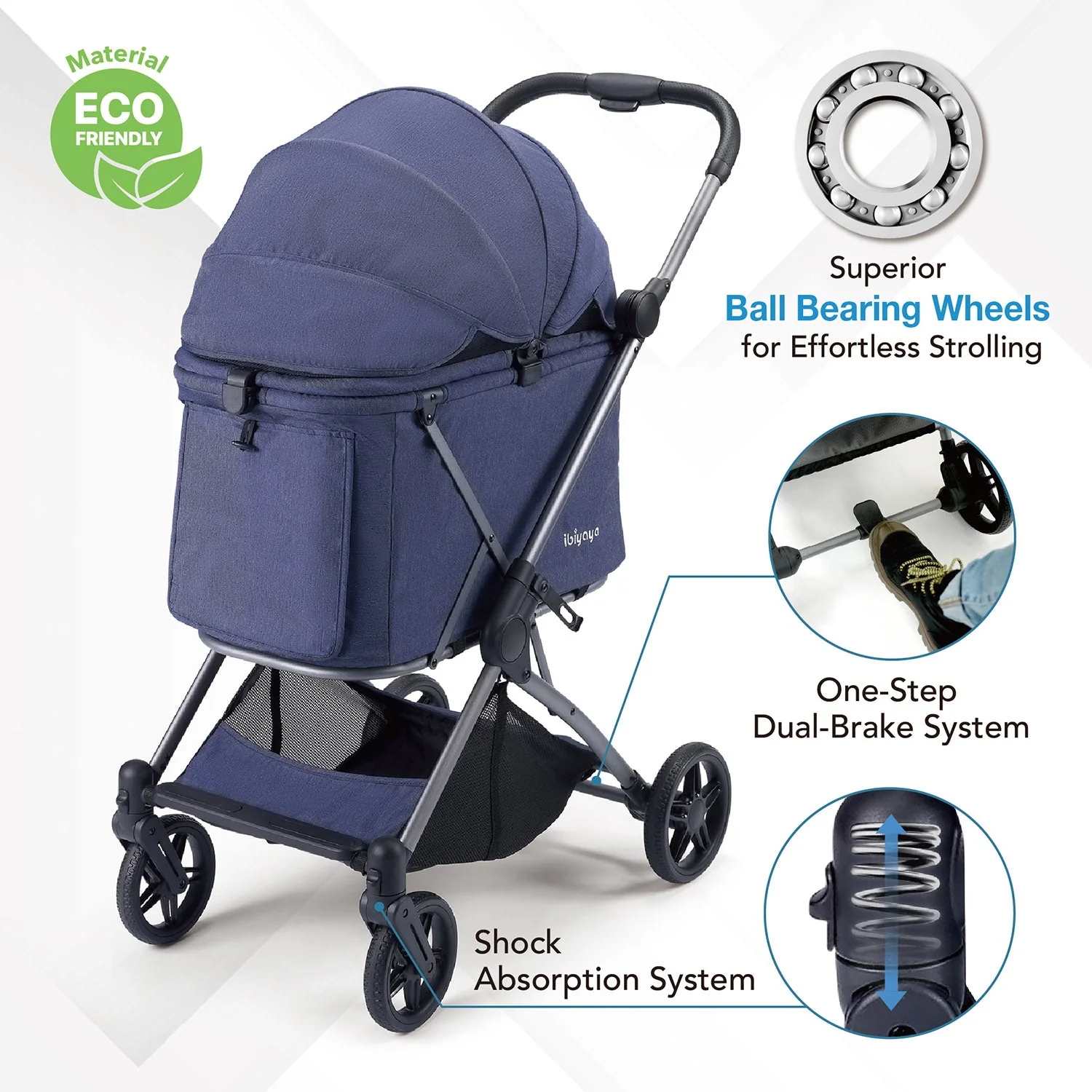 Ibiyaya Maxi Deep Carriage Pet Stroller with Puncture-Free Rubber Wheels, Lightweight and Collapsible - Image 4