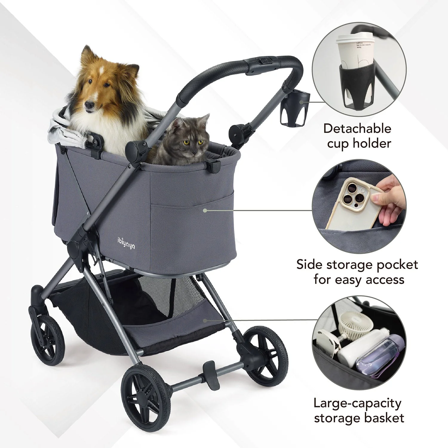 Ibiyaya Maxi Deep Carriage Pet Stroller with Puncture-Free Rubber Wheels, Lightweight and Collapsible - Image 7