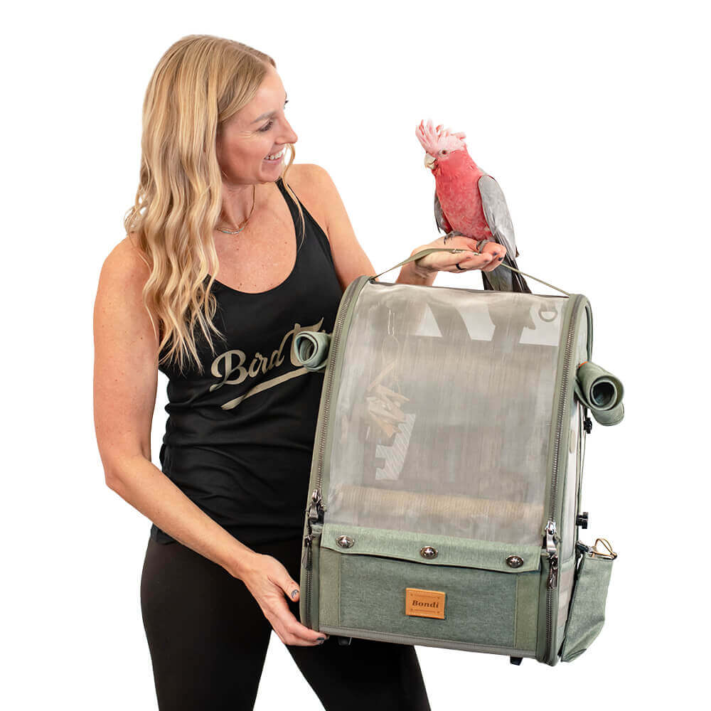 Ibiyaya Medium Size TrackPack, Backpack Bird Travel Carrier with Perch – Jungle Green - Image 3