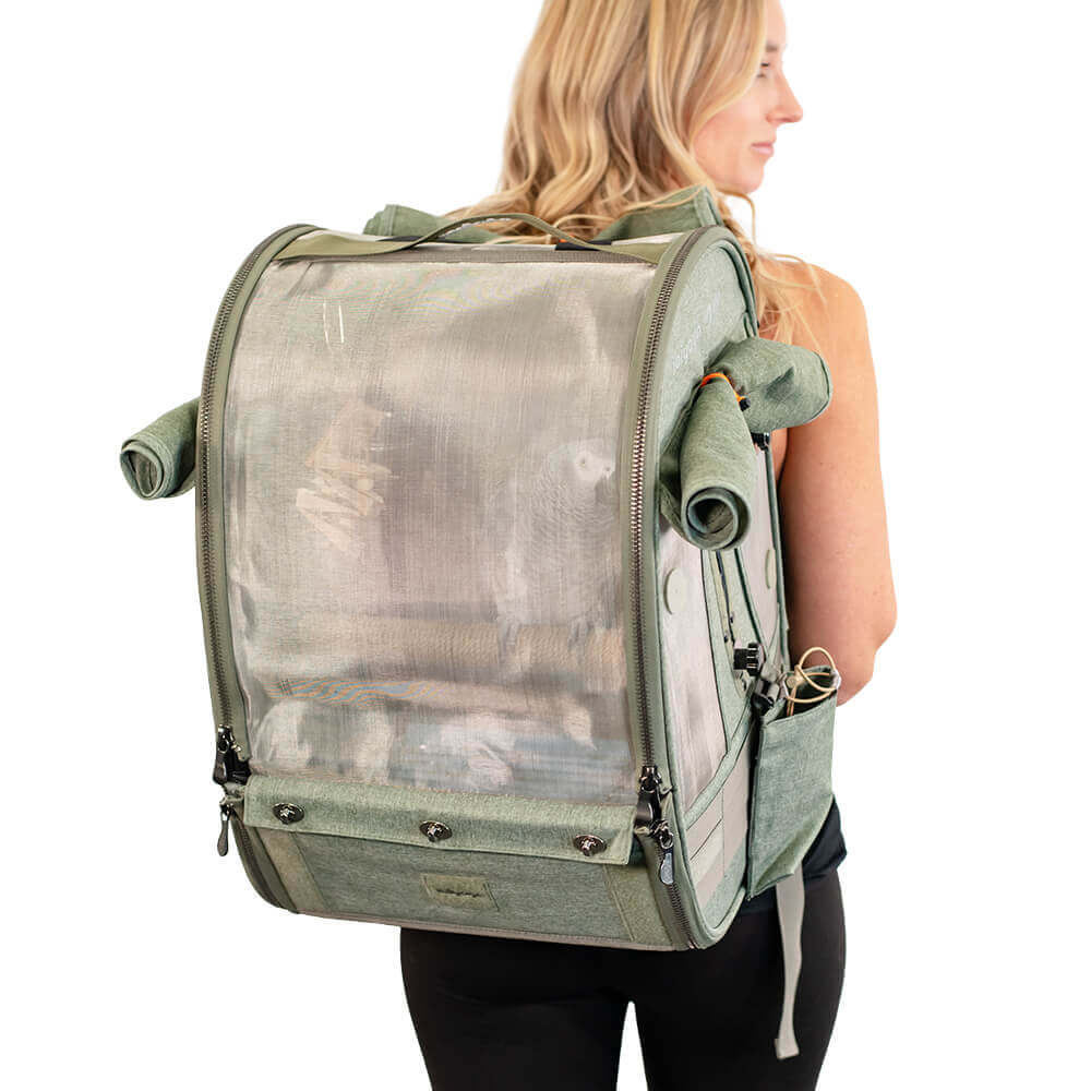 Ibiyaya Medium Size TrackPack, Backpack Bird Travel Carrier with Perch – Jungle Green - Image 4