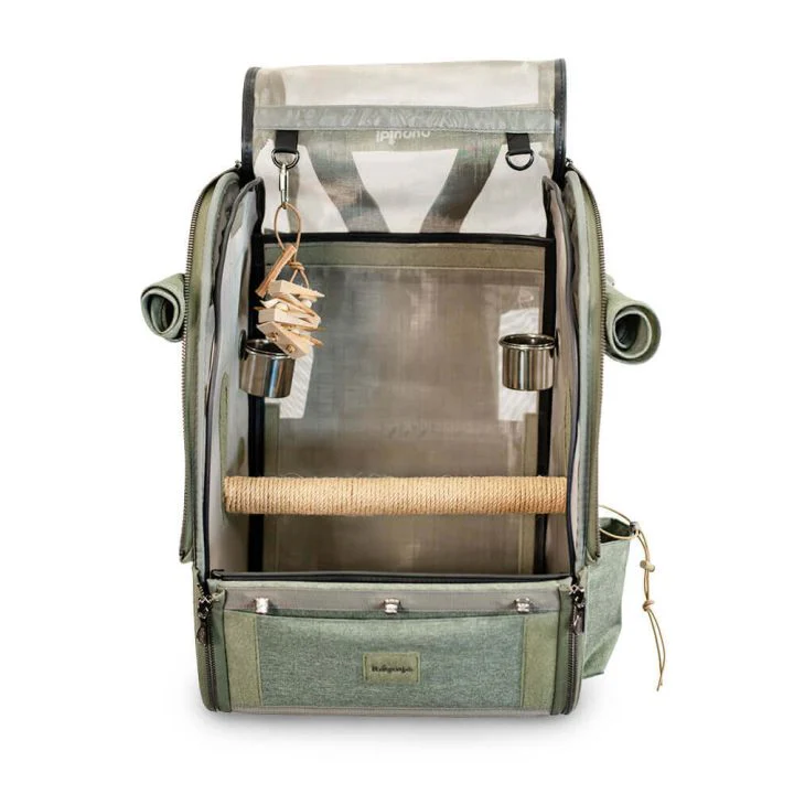 Ibiyaya Medium Size TrackPack, Backpack Bird Travel Carrier with Perch – Jungle Green - Image 5