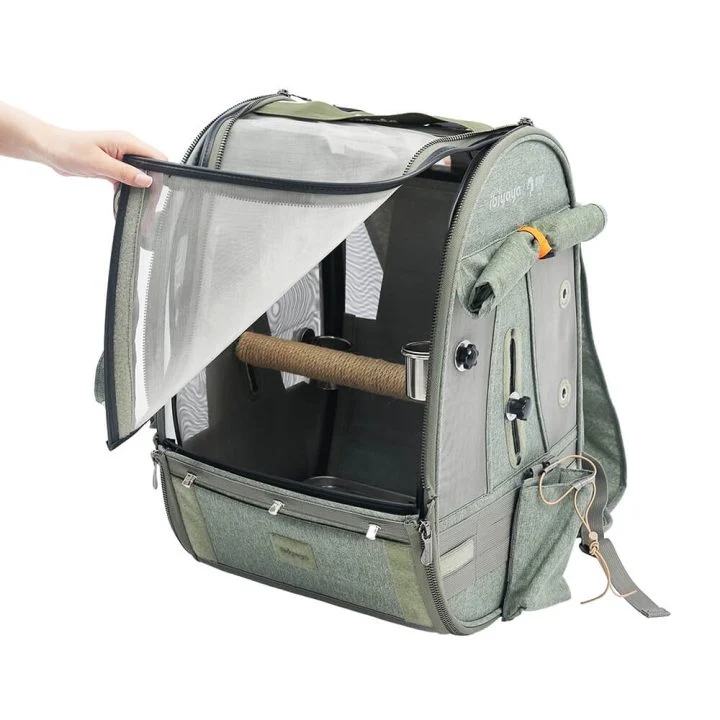 Ibiyaya Medium Size TrackPack, Backpack Bird Travel Carrier with Perch – Jungle Green - Image 6