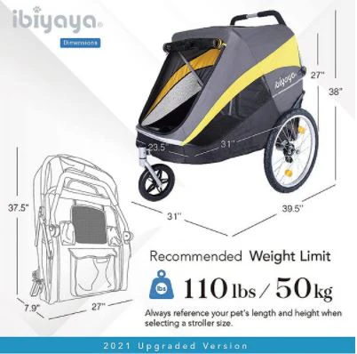 Ibiyaya Hercules Heavy-Duty Pro Pet Stroller-Bike Trailer, 3-Wheel Foldable Jogging, Hiking, All-Terrain Extra-Large Dog Stroller - Image 5