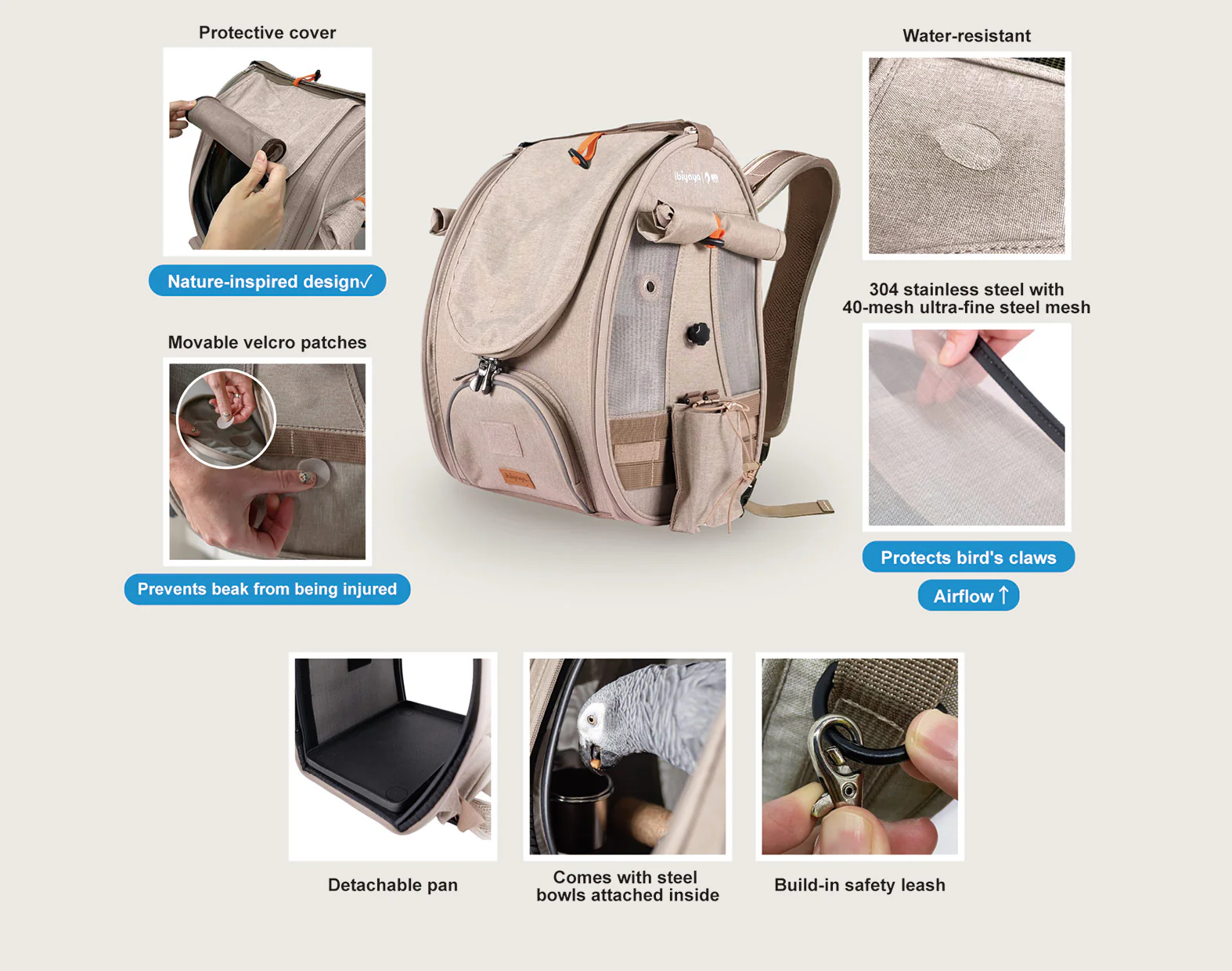 Ibiyaya BirdTricks TrackPack for Birds, Patented Bird Carrier Backpack with Perch, Airline Approved - Image 7