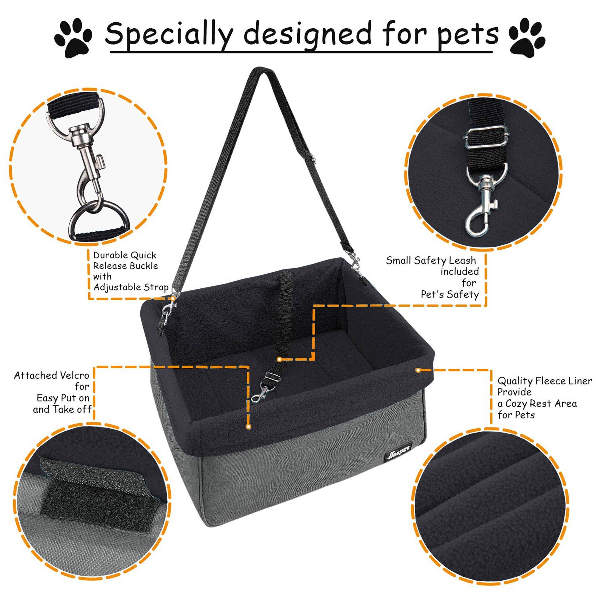 Jespet Pet Travel Safety Booster Dog Car Seat with Seat Belt - Image 3