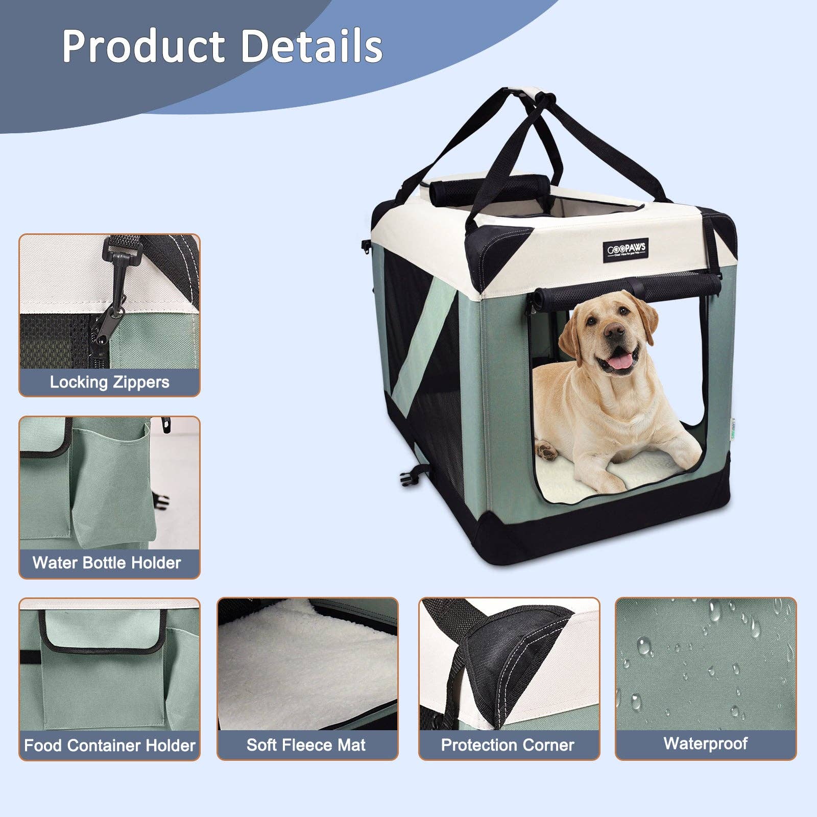 Jespet Goopaws Series Indoor & Outdoor 3-Door Collapsible Soft-Sided Dog, Cat & Small Pet Crate - Image 3