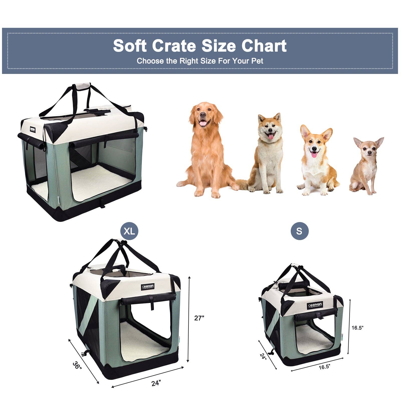 Jespet Goopaws Series Indoor & Outdoor 3-Door Collapsible Soft-Sided Dog, Cat & Small Pet Crate - Image 4