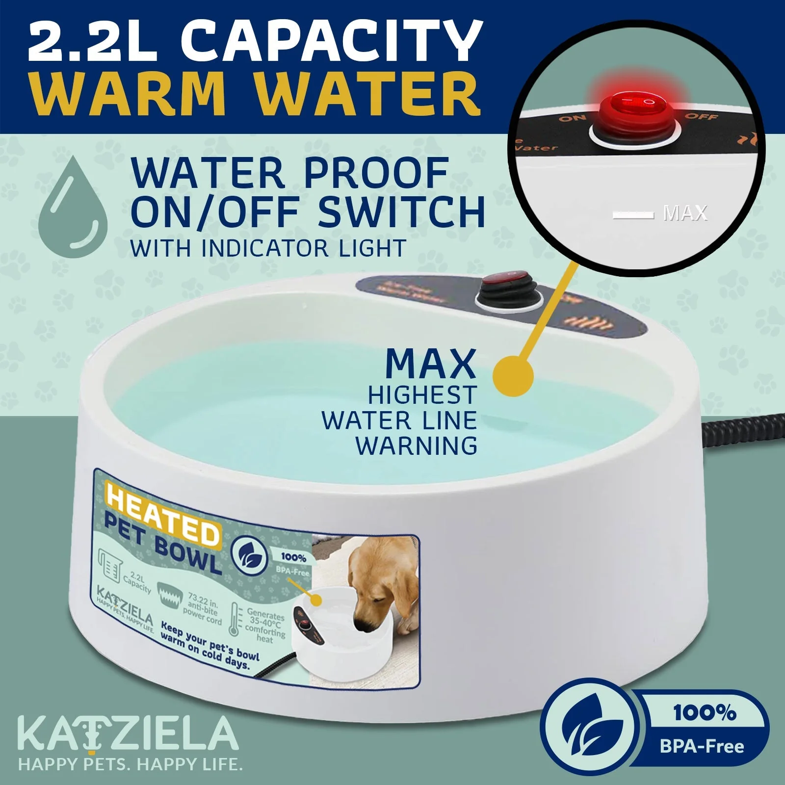 Katziela 2 Liter Heated Pet Water Bowl With Anti-Bite Cord To Keep Your Pet's Bowl Warm On Cool Day's - Image 4