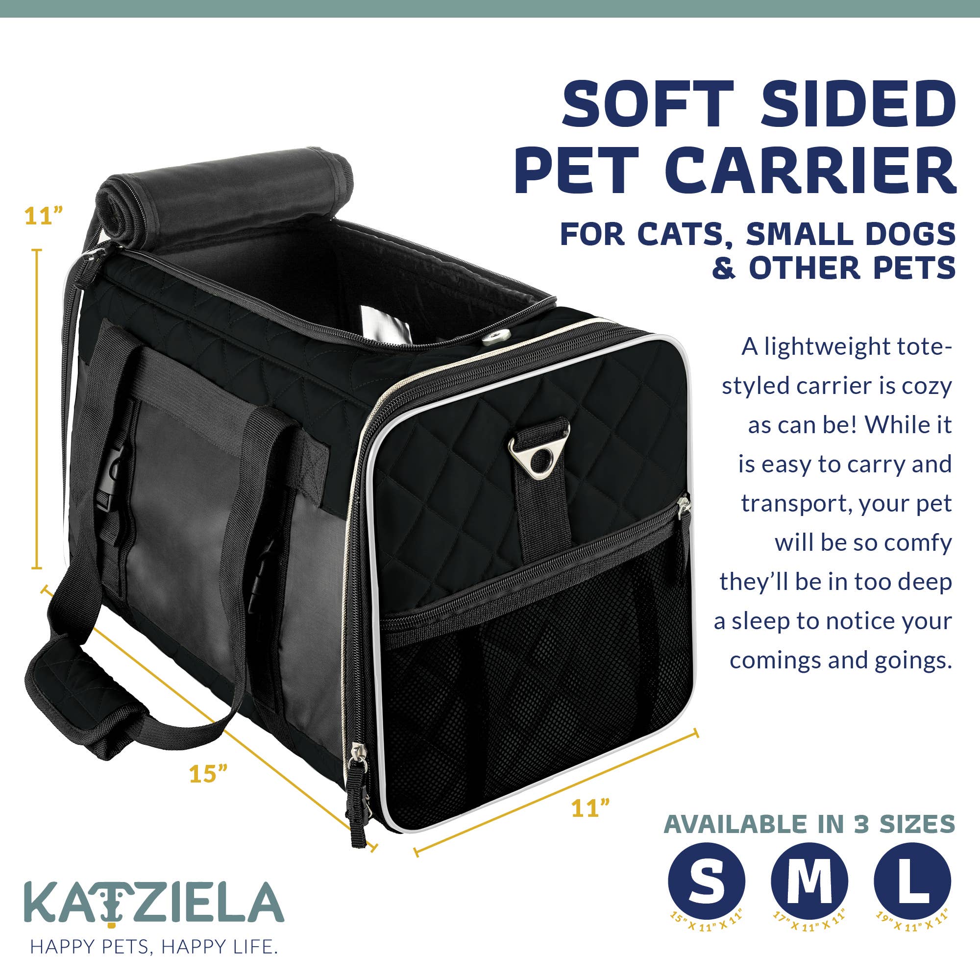 Katziela Airline Compliant Quilted Companion Cat & Dog Carrier - Black - Image 4