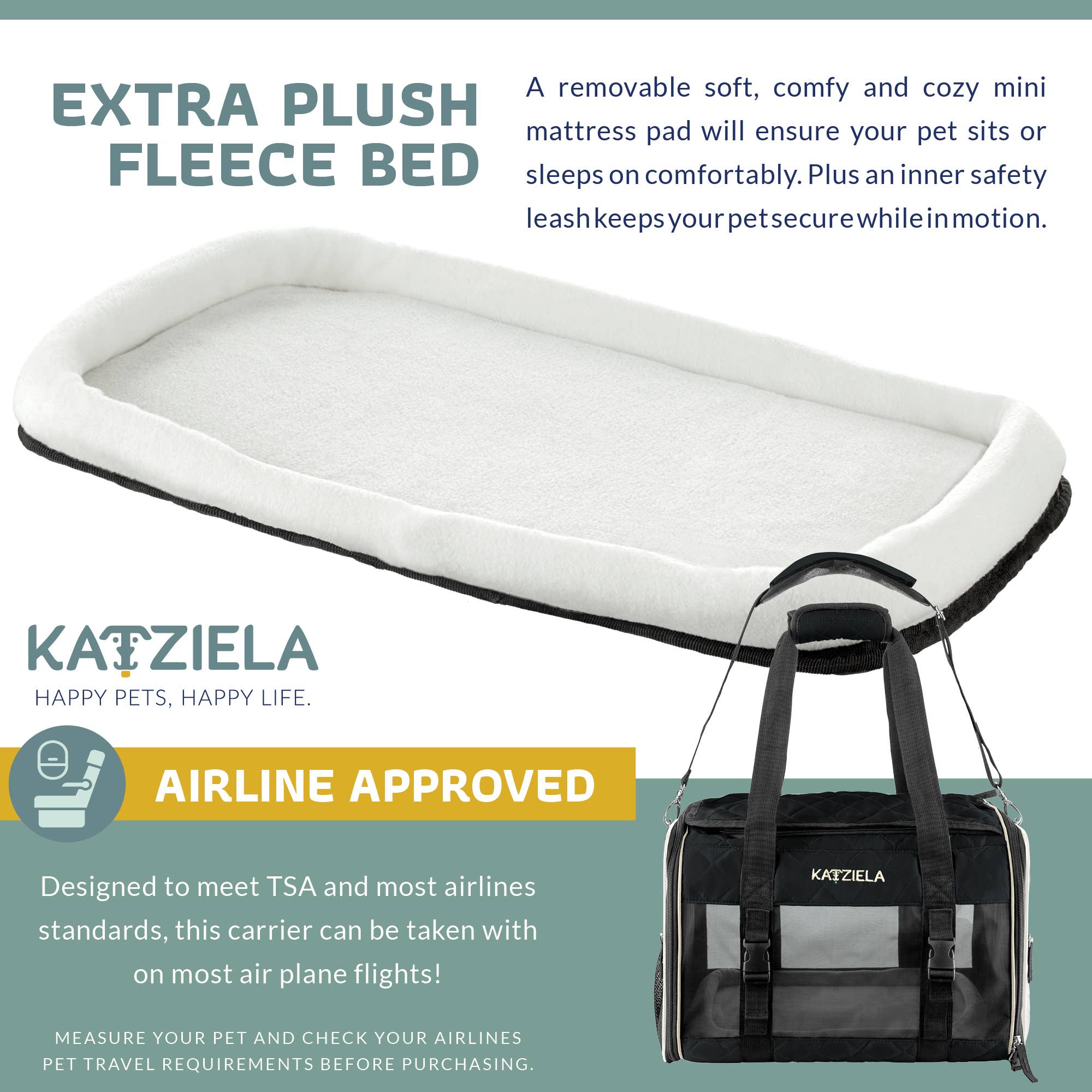 Katziela Airline Compliant Quilted Companion Cat & Dog Carrier - Black - Image 6