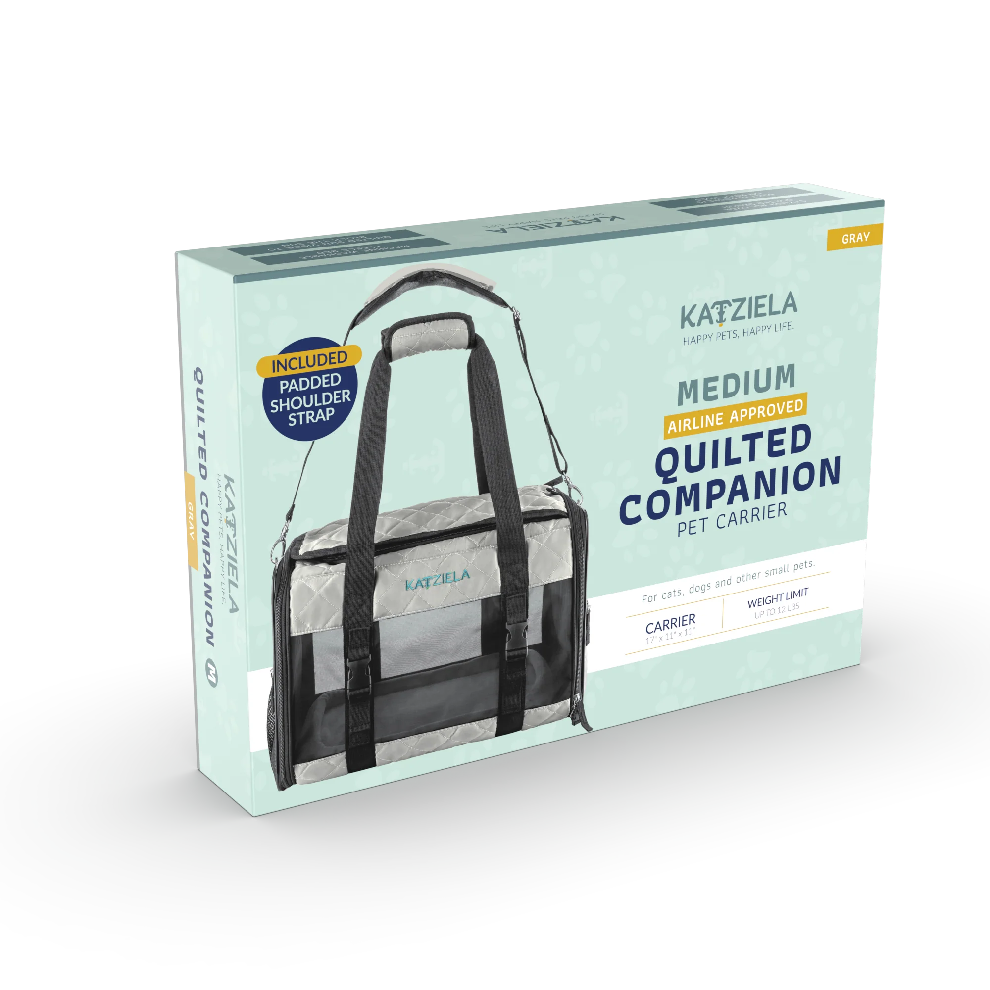 Katziela Airline Compliant Quilted Companion Cat & Dog Carrier - Gray - Image 10