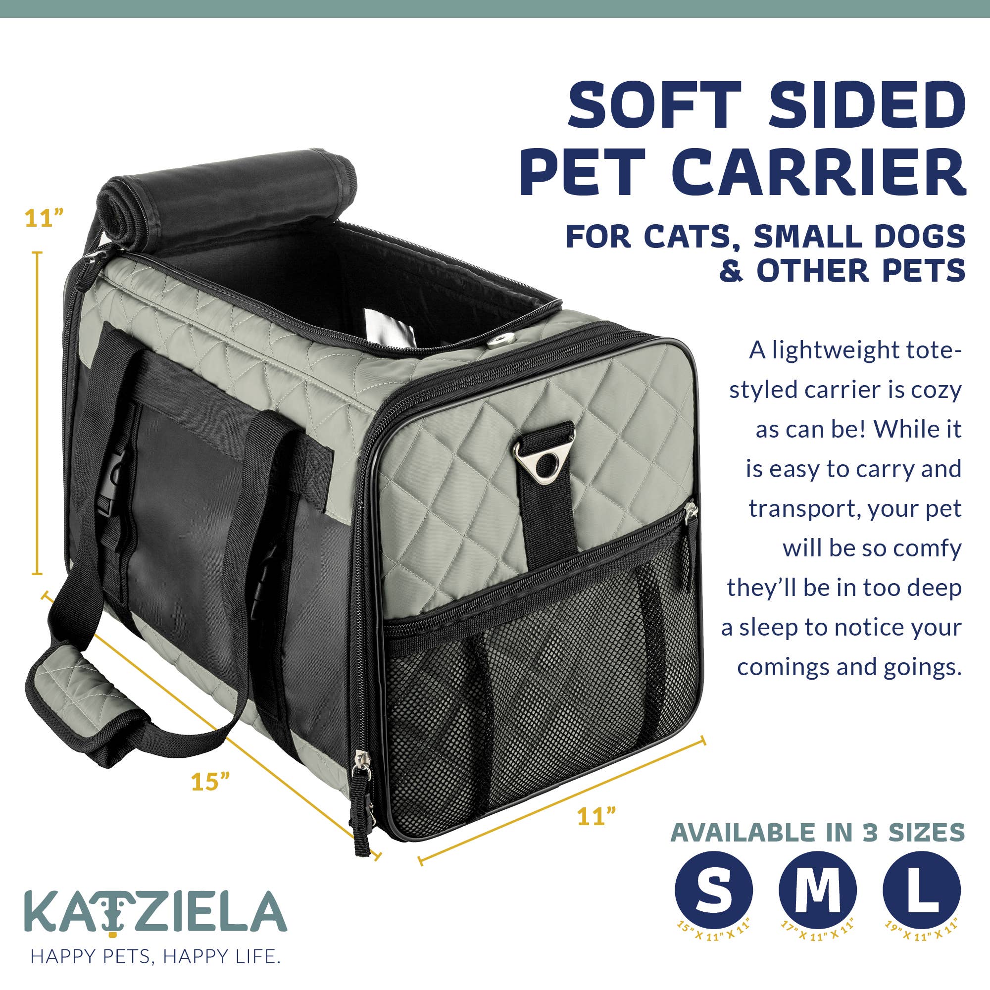 Katziela Airline Compliant Quilted Companion Cat & Dog Carrier - Gray - Image 6