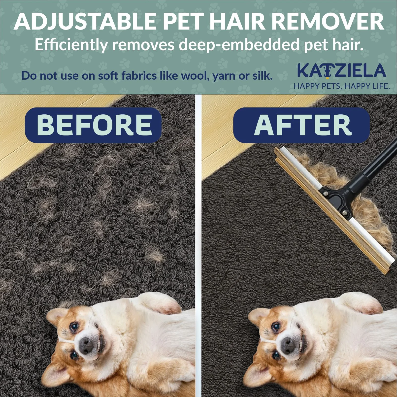 Katziela DuoSweep Broom – Dual-Sided Pet Hair Remover with Metal & Rubber Blade - Image 3