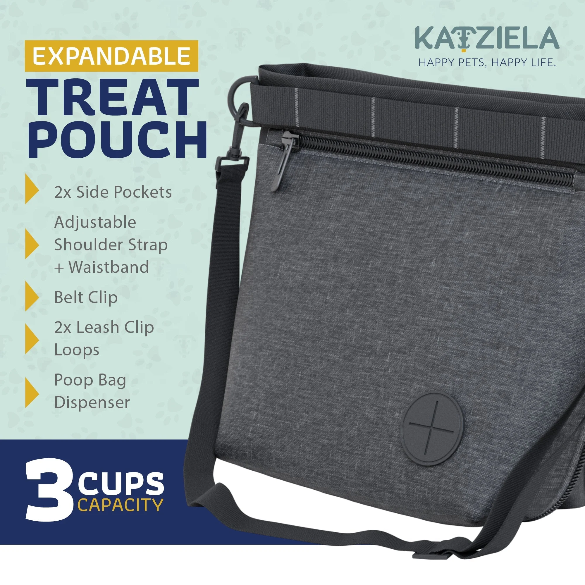 Katziela Expandable Pet Treat Pouch - Hands Free Dog Treat Pouch, Quick Access Magnet Closure - Anti Spill Dog Treat Bag - Treat Pouches for Pet Training, Adjustable Shoulder Strap & Belt Clip - Image 10