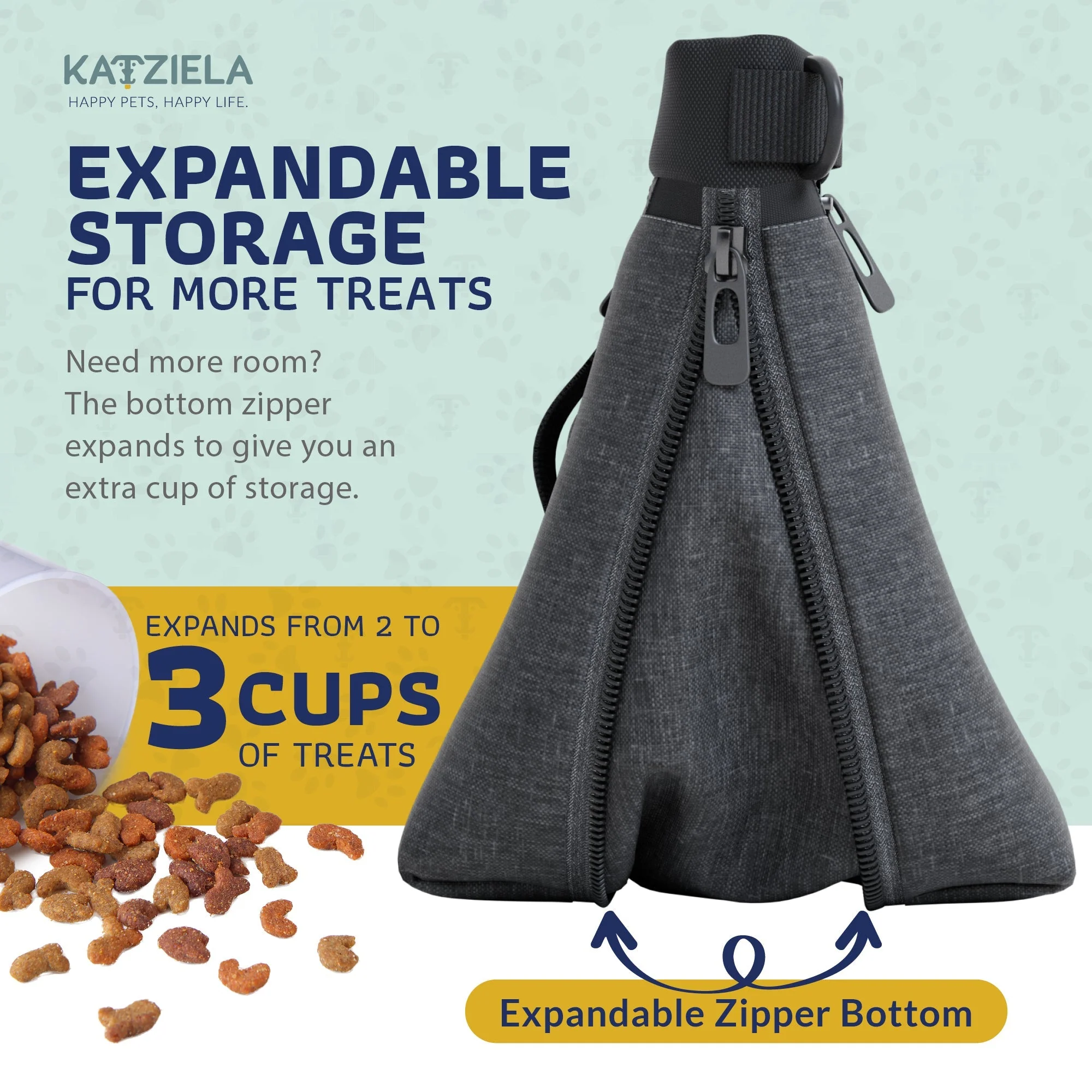 Katziela Expandable Pet Treat Pouch - Hands Free Dog Treat Pouch, Quick Access Magnet Closure - Anti Spill Dog Treat Bag - Treat Pouches for Pet Training, Adjustable Shoulder Strap & Belt Clip - Image 11