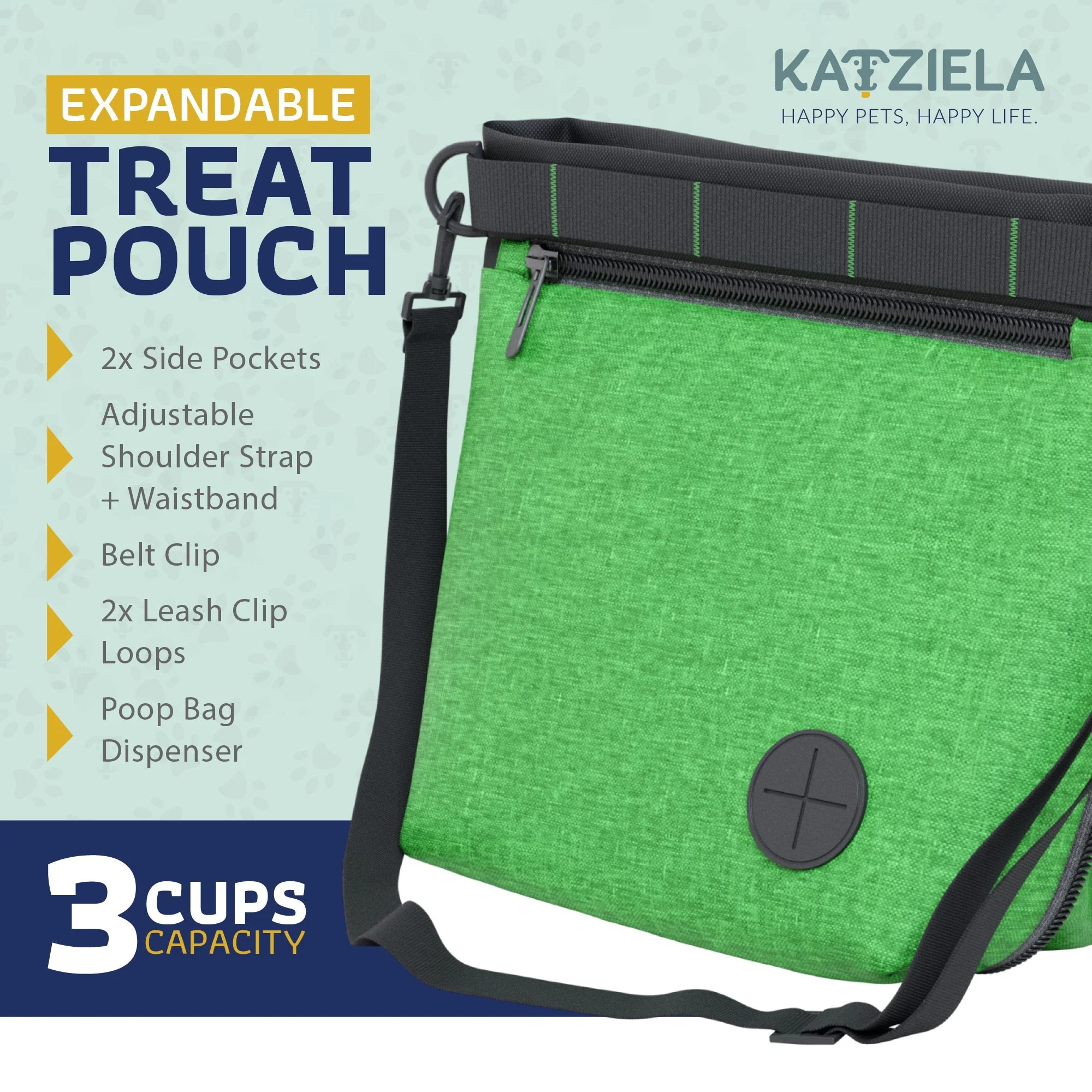 Katziela Expandable Pet Treat Pouch - Hands Free Dog Treat Pouch, Quick Access Magnet Closure - Anti Spill Dog Treat Bag - Treat Pouches for Pet Training, Adjustable Shoulder Strap & Belt Clip - Image 21
