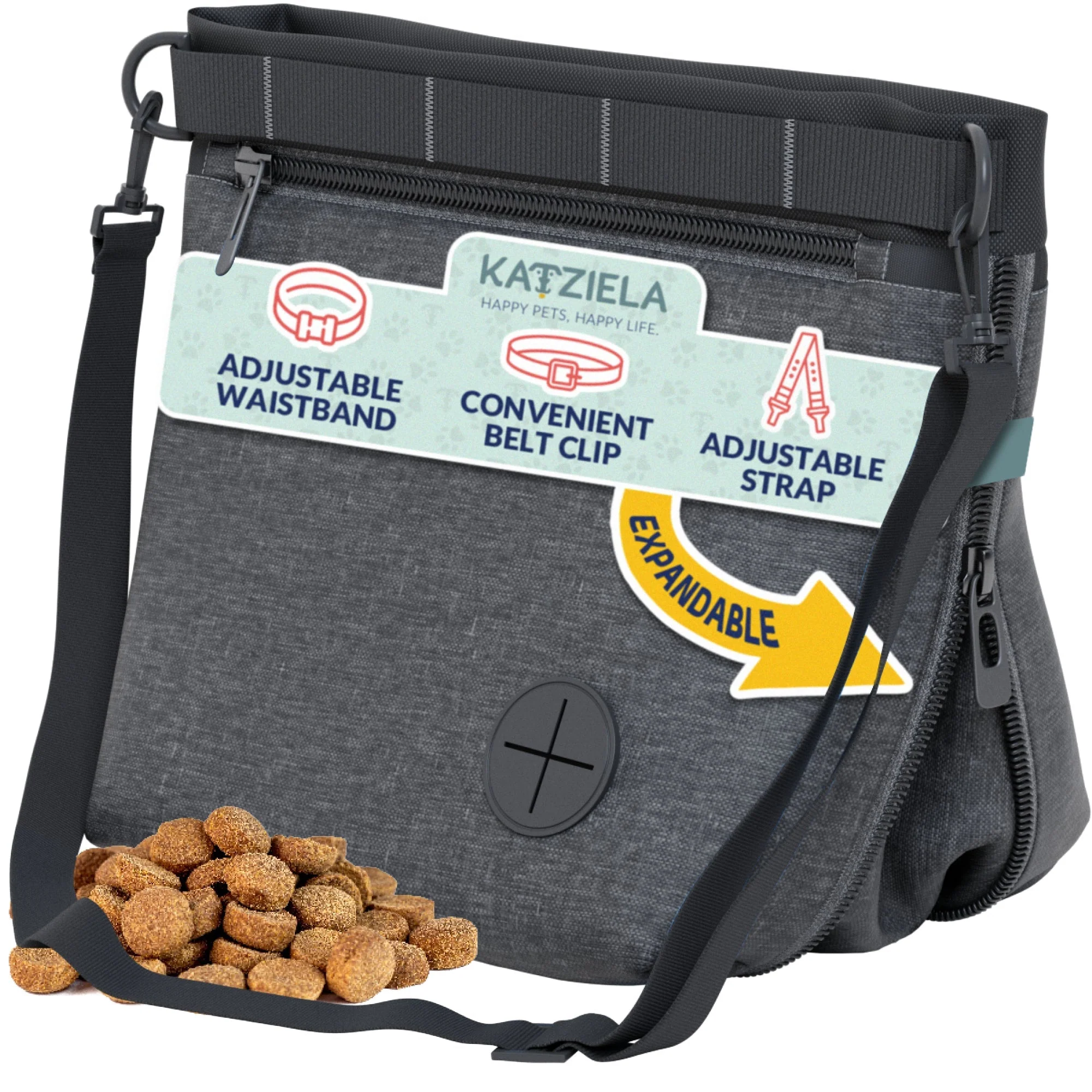 Katziela Expandable Pet Treat Pouch - Hands Free Dog Treat Pouch, Quick Access Magnet Closure - Anti Spill Dog Treat Bag - Treat Pouches for Pet Training, Adjustable Shoulder Strap & Belt Clip - Image 8