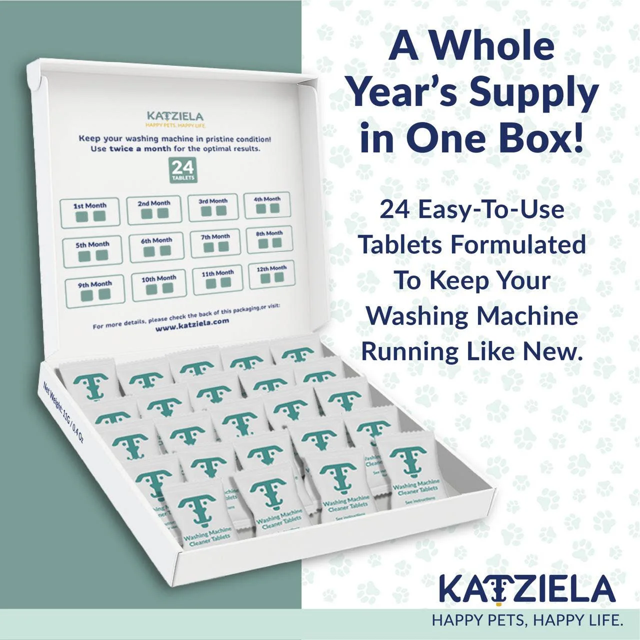 Katziela Washing Machine Cleaner Tablets – Plant-Based, Enzyme Formula for Pet Hair & Odor Removal – Fragrance-Free, Safe for All Washers - Image 5