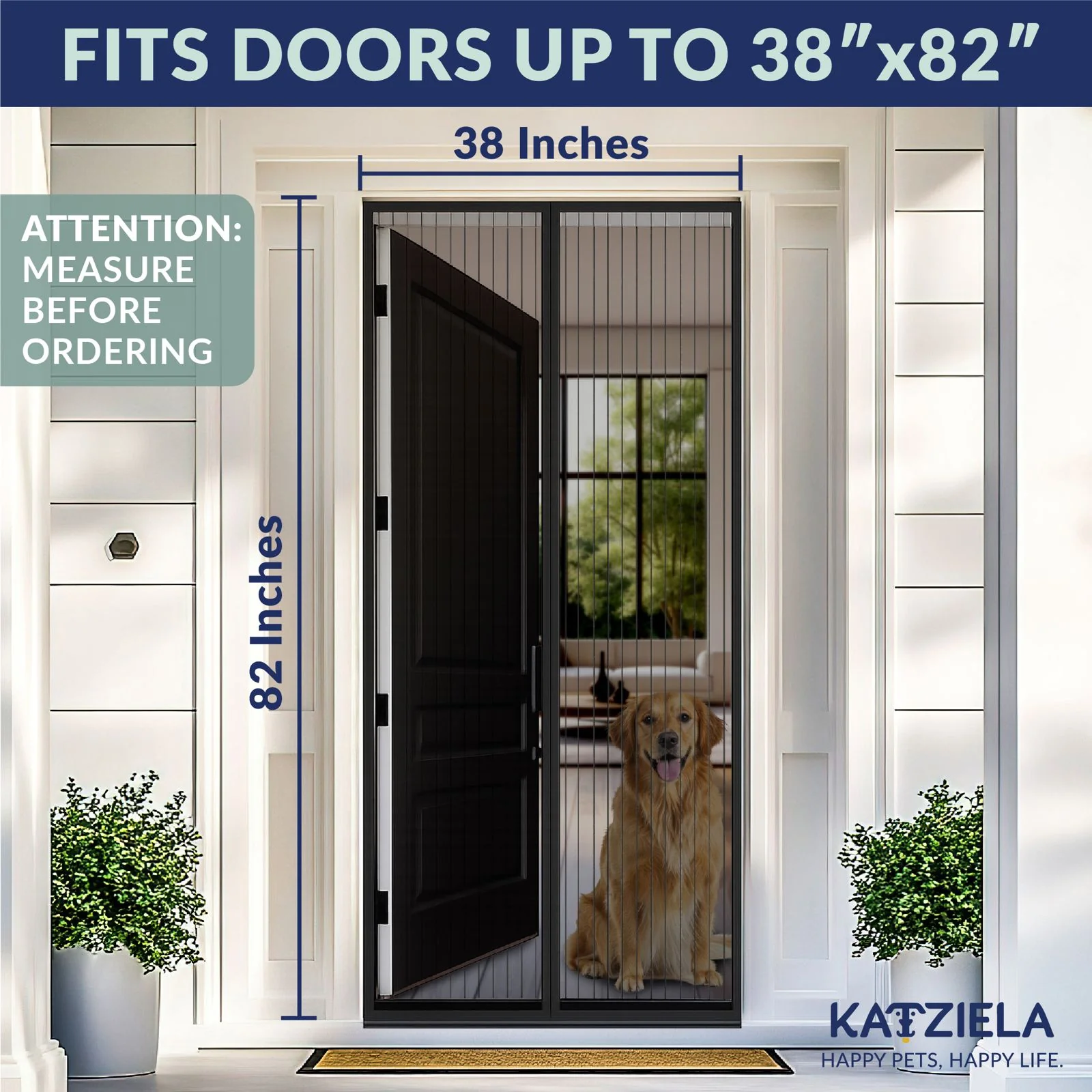 Katziela Magnetic Screen Door 38x83 – Pet & Kid-Friendly Mesh with Extra Bottom Magnets – Heavy-Duty, Hands-Free Closure, Keeps Bugs Out & Lets Fresh Air In - Image 4