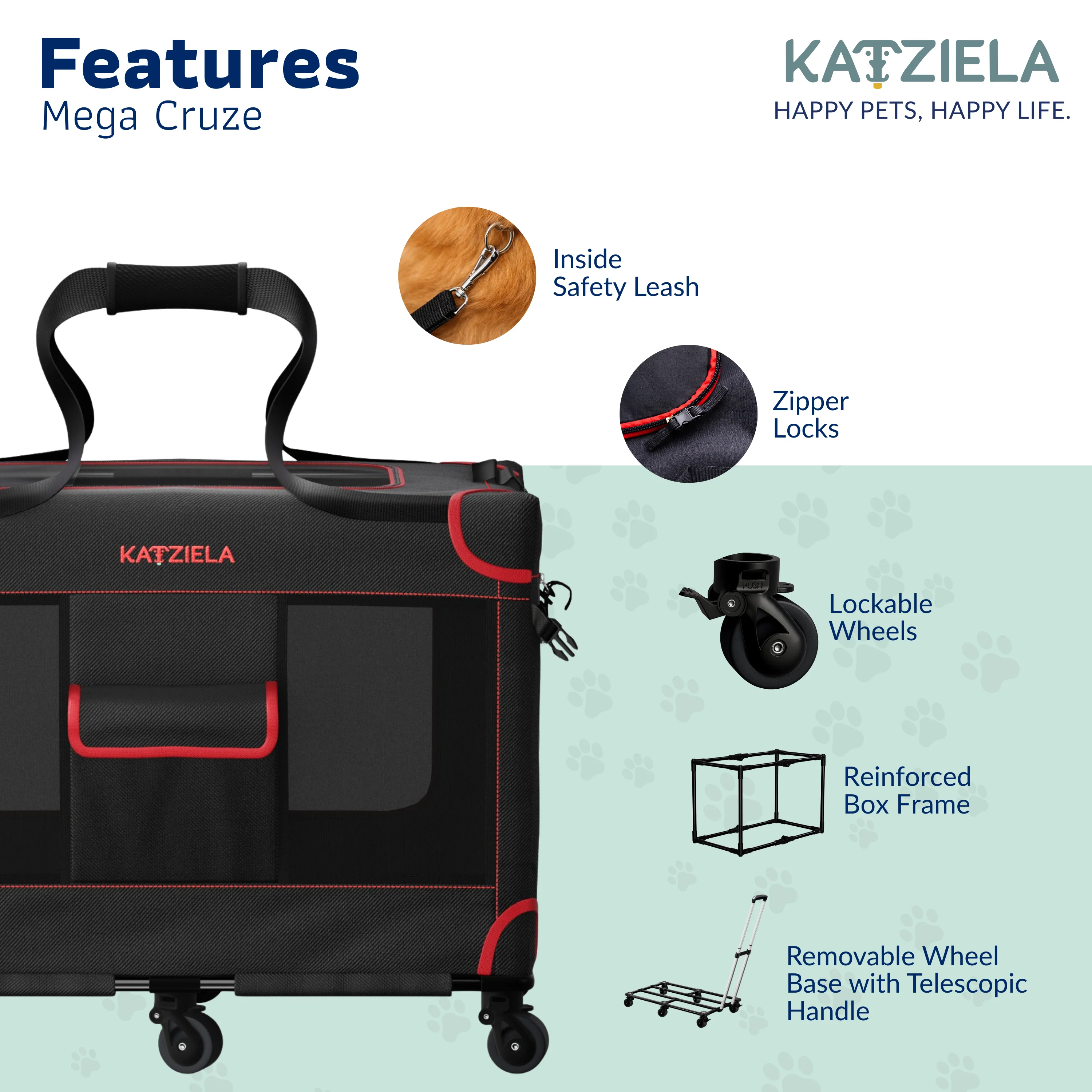 Katziela Mega Cruze Rolling Pet Carrier – Stress - Free Travel for Medium & Large Dogs 25”x17”x20” - Image 3