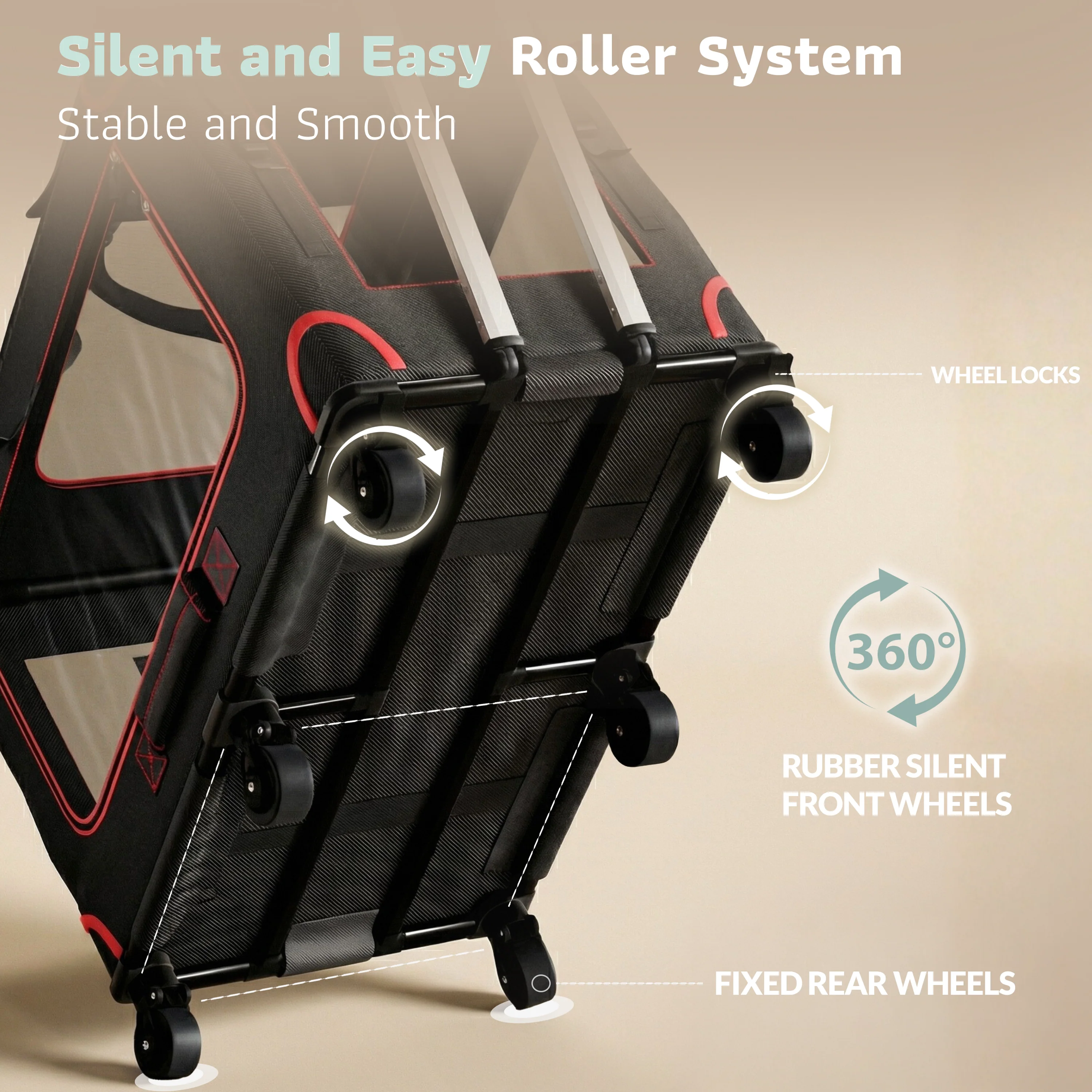 Katziela Mega Cruze Rolling Pet Carrier – Stress - Free Travel for Medium & Large Dogs 25”x17”x20” - Image 9