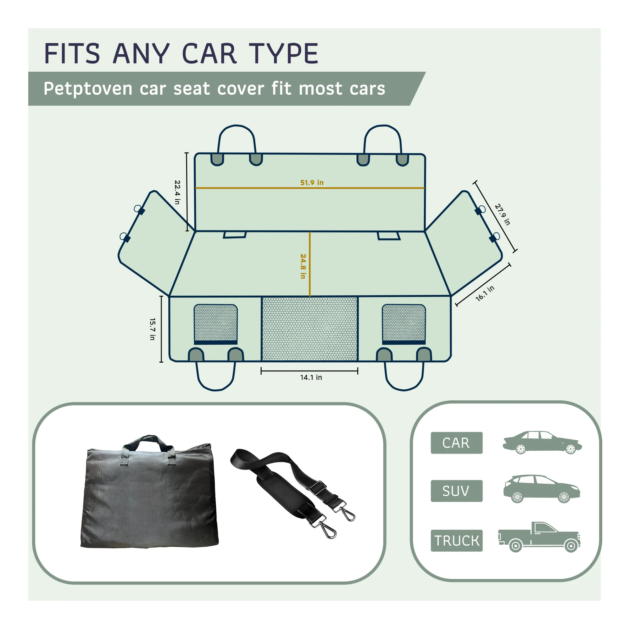 Large Seat Guard Waterproof Back Seat Extended Cover With Mesh Window Storage Pockets - Image 2