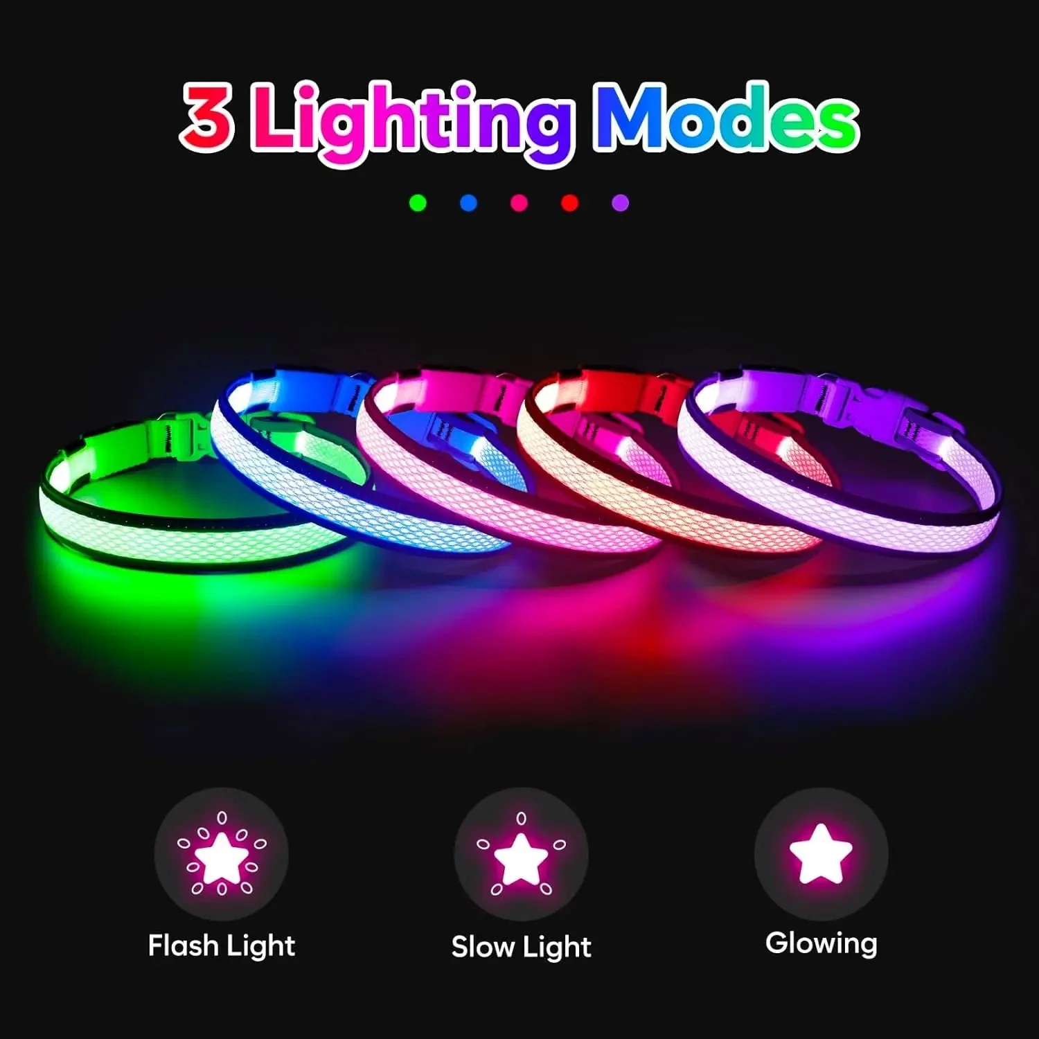 LED Dog Collar USB Rechargeable Light Up Safety Collar - All Colors/ Sizes - Image 3